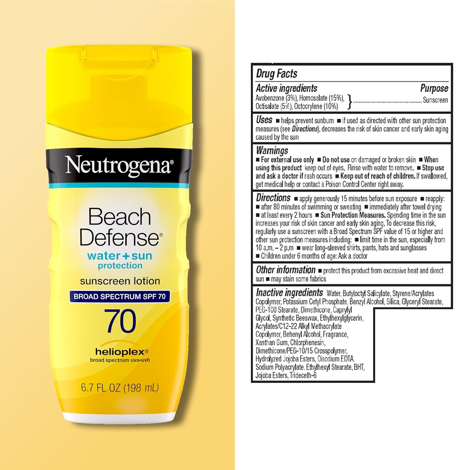 image:imageNeutrogena Beach Defense Sunscreen Lotion SPF 70 Broad Spectrum UVA UVB Protection Lightweight Water Resistant up to 80 Minutes OilFree BeachStrength Sun Protection for Whole Family 67 fl ozSunscreen Lotion 70 SPF
