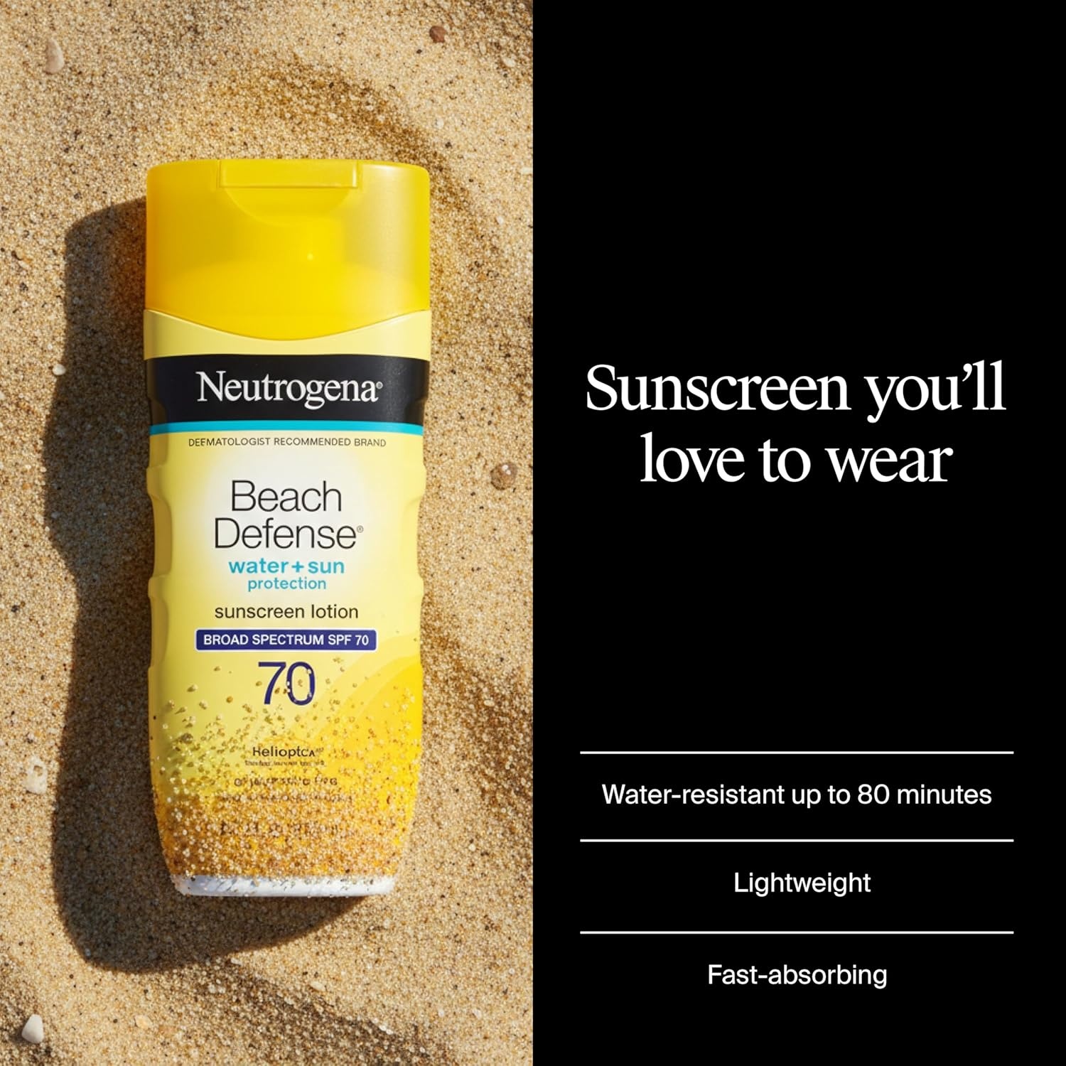 image:imageNeutrogena Beach Defense Sunscreen Lotion SPF 70 Broad Spectrum UVA UVB Protection Lightweight Water Resistant up to 80 Minutes OilFree BeachStrength Sun Protection for Whole Family 67 fl ozSunscreen Lotion 70 SPF