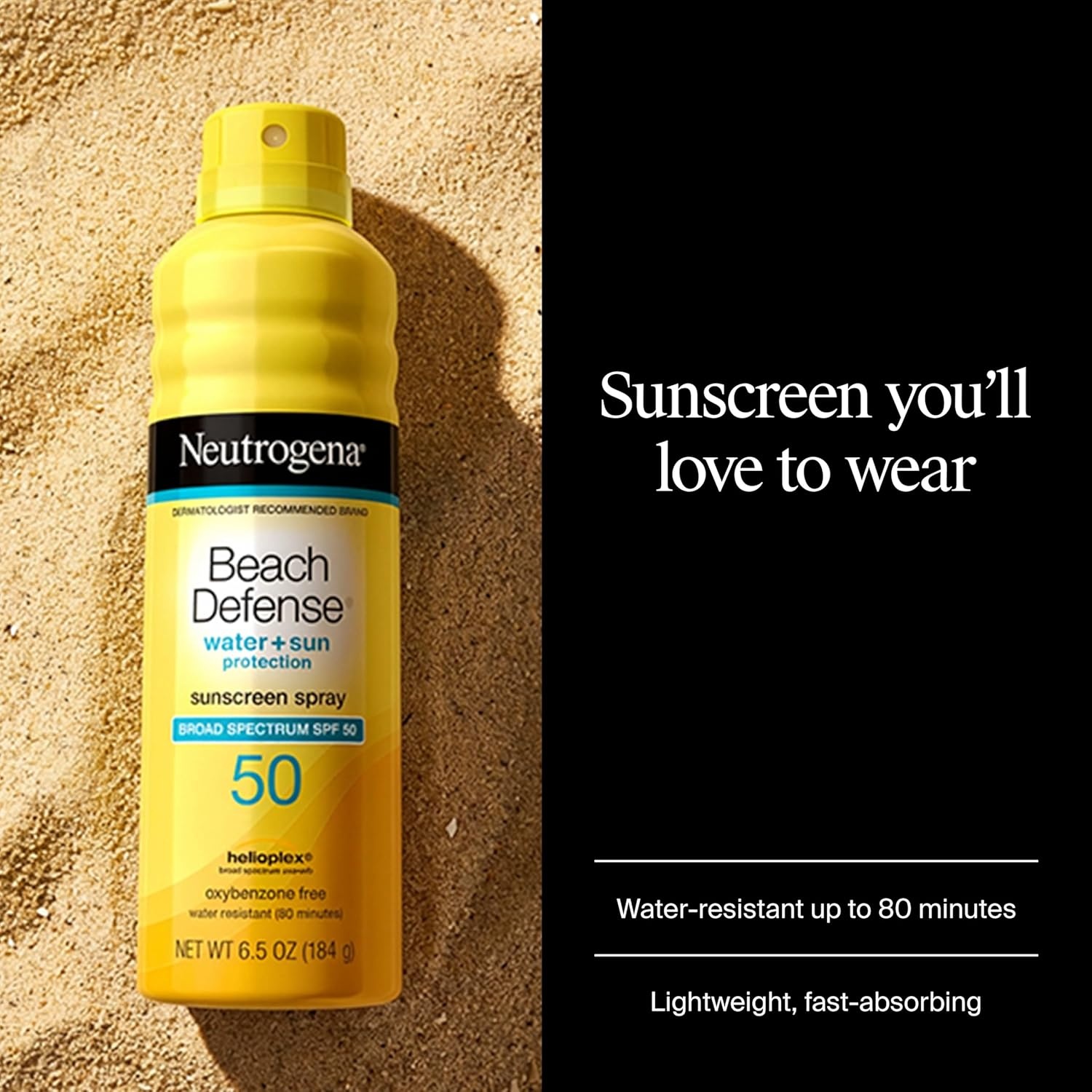 image:imageNeutrogena Beach Defense Sunscreen Spray SPF 50 Broad Spectrum UVA UVB Protection Lightweight Water Resistant up to 80 Minutes OilFree BeachStrength Sun Protection for Whole Family 65 oz65 Ounce Pack of 1
