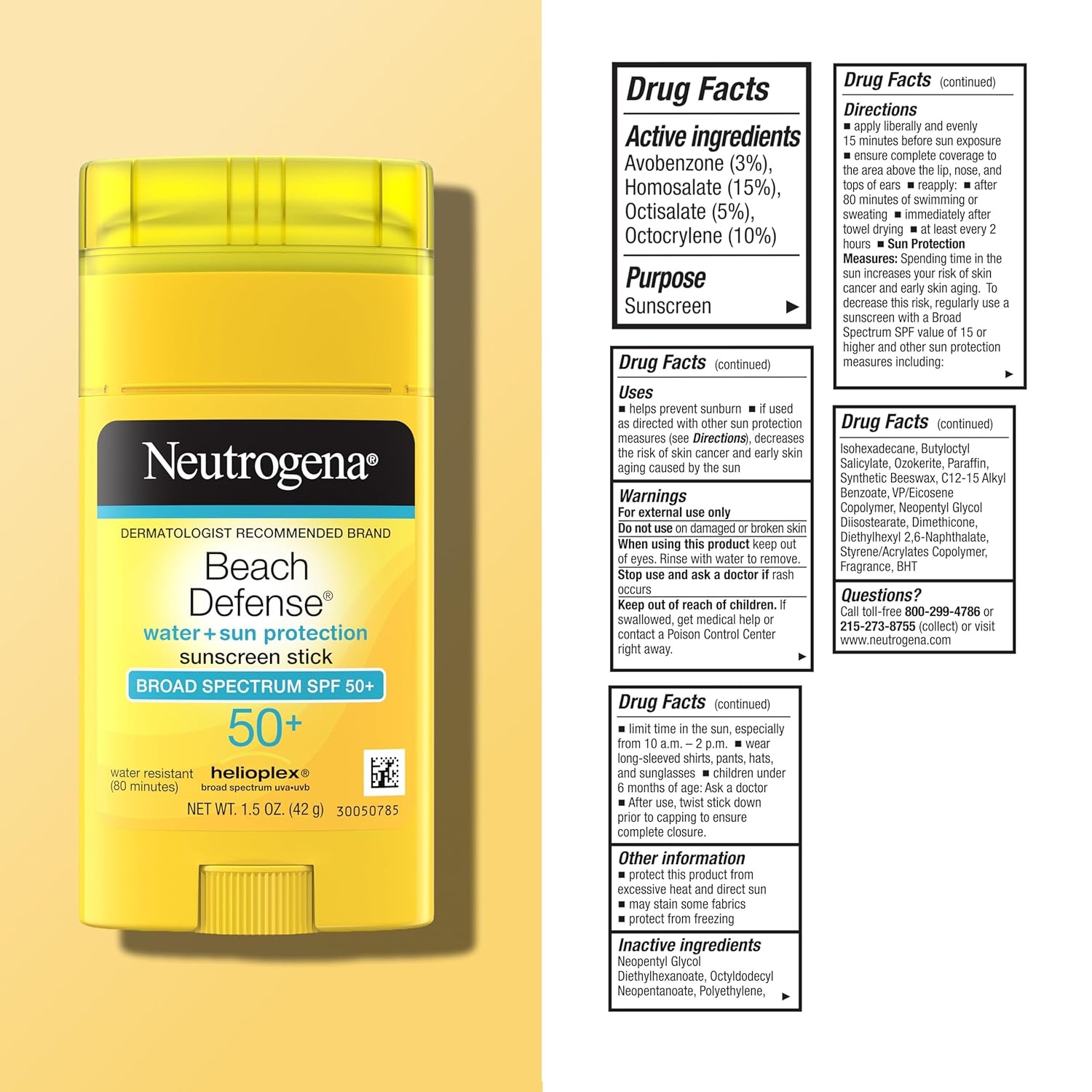 image:imageNeutrogena Beach Defense Sunscreen Stick SPF 50 Broad Spectrum UVA UVB Protection Lightweight Water Resistant up to 80 Minutes OilFree NoMess BeachStrength Sun Protection for Whole Family 15 ozSunscreen Stick