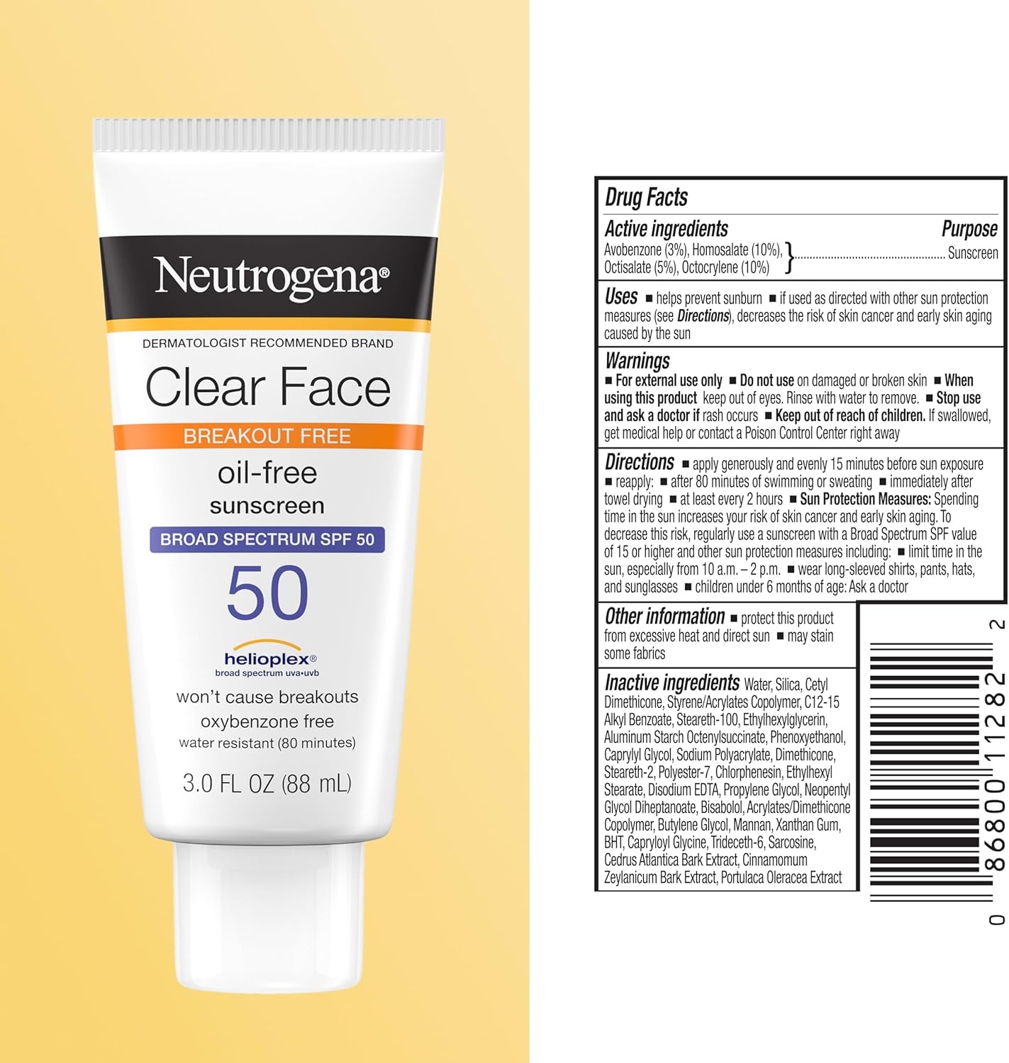 image:imageNeutrogena Clear Face Sunscreen Lotion SPF 50 for AcneProne Skin Broad Spectrum UVA UVB Protection OilFree NoFragrance NoOxybenzone WaterResistant Daily Face Moisturizer 3 fl oz3 Fl Oz Pack of 1