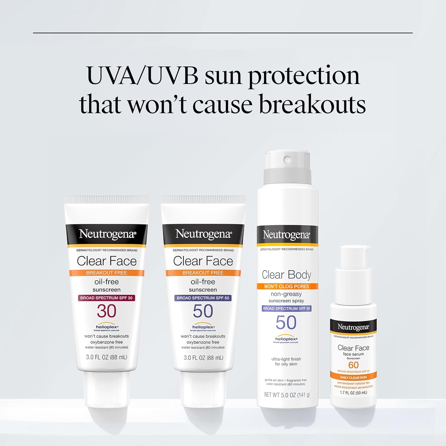image:imageNeutrogena Clear Face Sunscreen Lotion SPF 50 for AcneProne Skin Broad Spectrum UVA UVB Protection OilFree NoFragrance NoOxybenzone WaterResistant Daily Face Moisturizer 3 fl oz3 Fl Oz Pack of 1