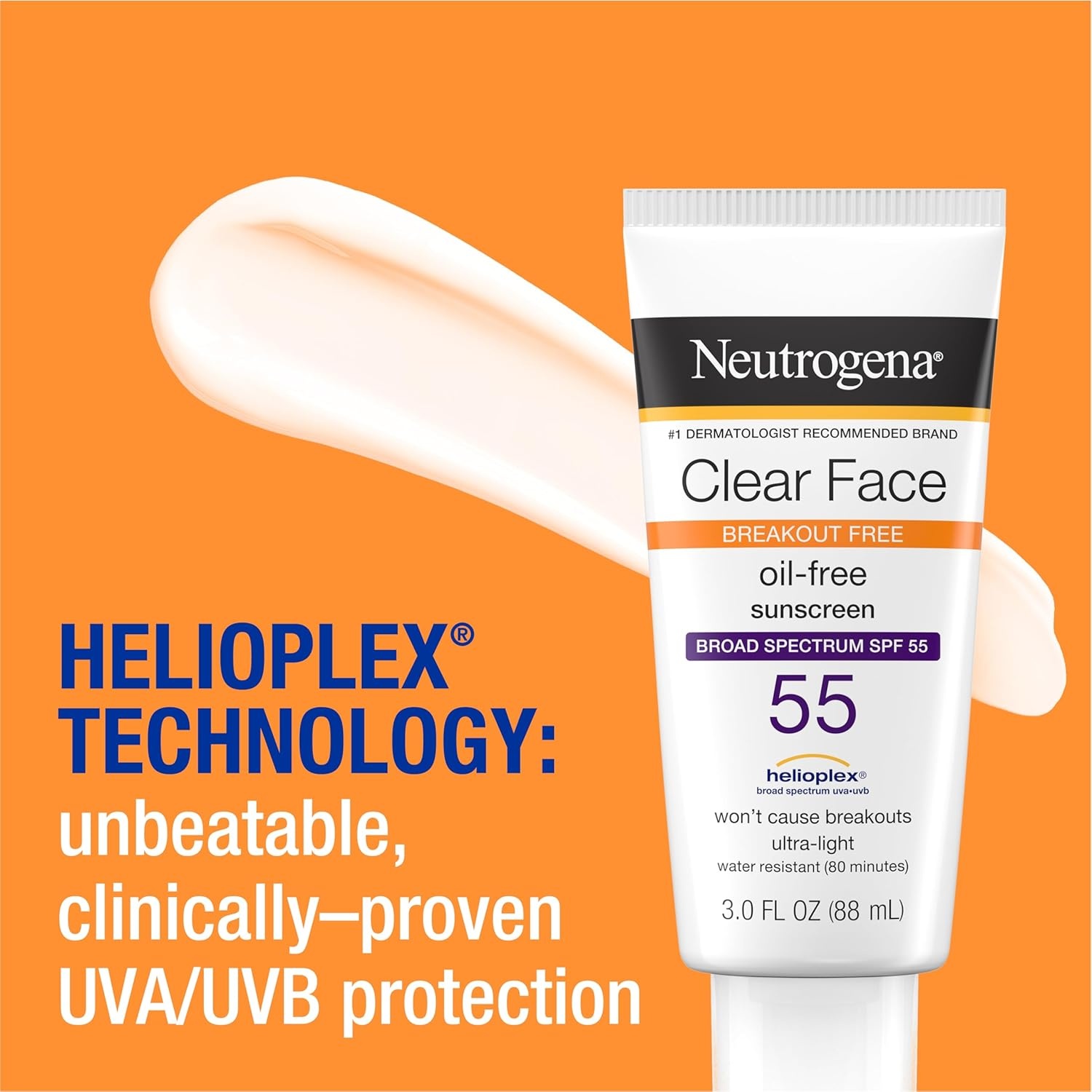 image:imageNeutrogena Clear Face Sunscreen for AcneProne Skin SPF 30 Broad Spectrum Facial Sunscreen Lotion Lightweight Non Comedogenic Oil Fragrance amp OxybenzoneFree Water Resistant 80 min 3 fl ozSPF 55