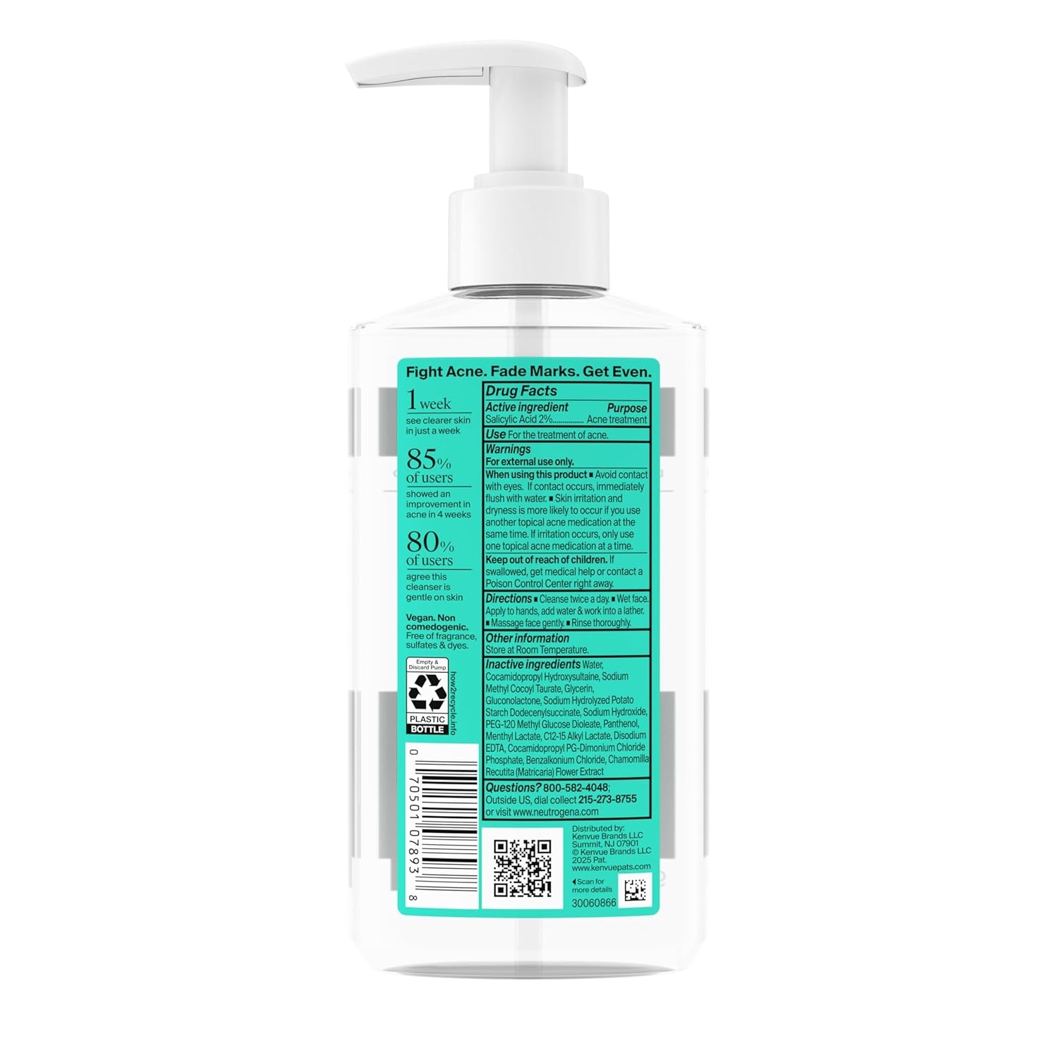 image:imageNeutrogena Evenly Clear Acne Cleanser with 2 Salicylic Acid amp 2 PHA Exfoliant Gentle Foaming Face Wash Clears Clogged Pores amp Blackheads While Visibly Fading Look of PostAcne Marks 91 fl oz