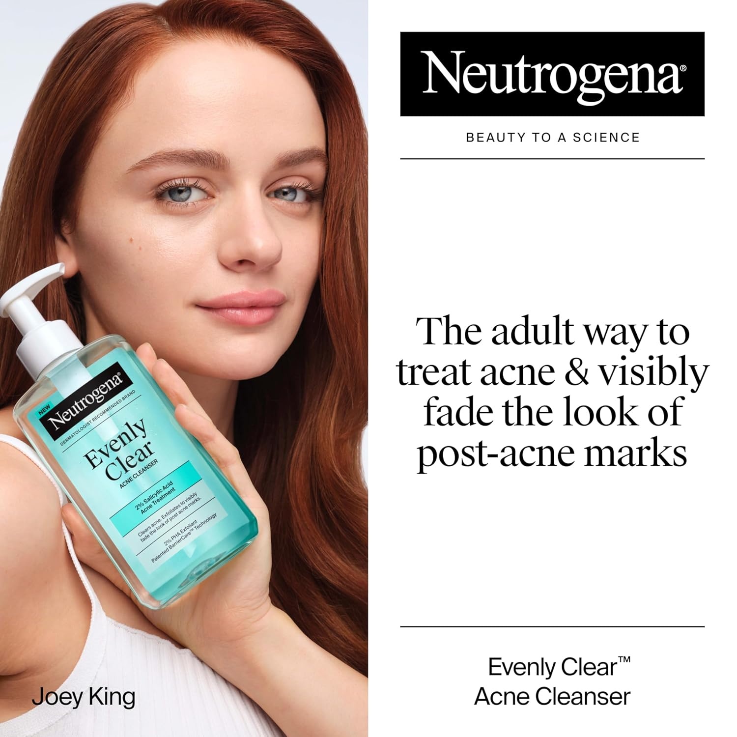 image:imageNeutrogena Evenly Clear Acne Cleanser with 2 Salicylic Acid amp 2 PHA Exfoliant Gentle Foaming Face Wash Clears Clogged Pores amp Blackheads While Visibly Fading Look of PostAcne Marks 91 fl oz