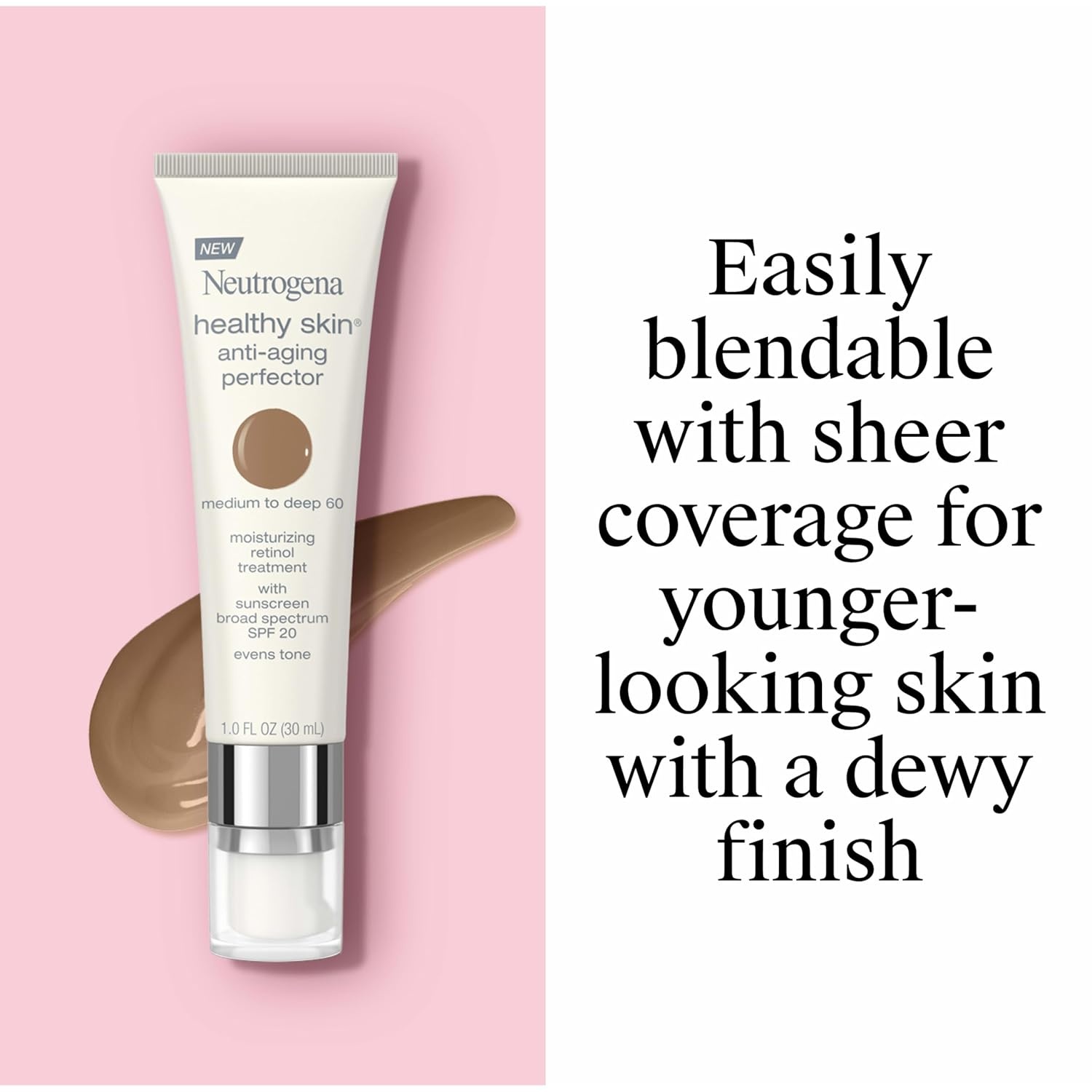 image:imageNeutrogena Healthy Skin AntiAging Perfector Tinted Facial Moisturizer and Retinol Treatment with Broad Spectrum SPF 20 Sunscreen with Titanium Dioxide 60 Medium to Deep 1 fl oz60 Medium to Deep