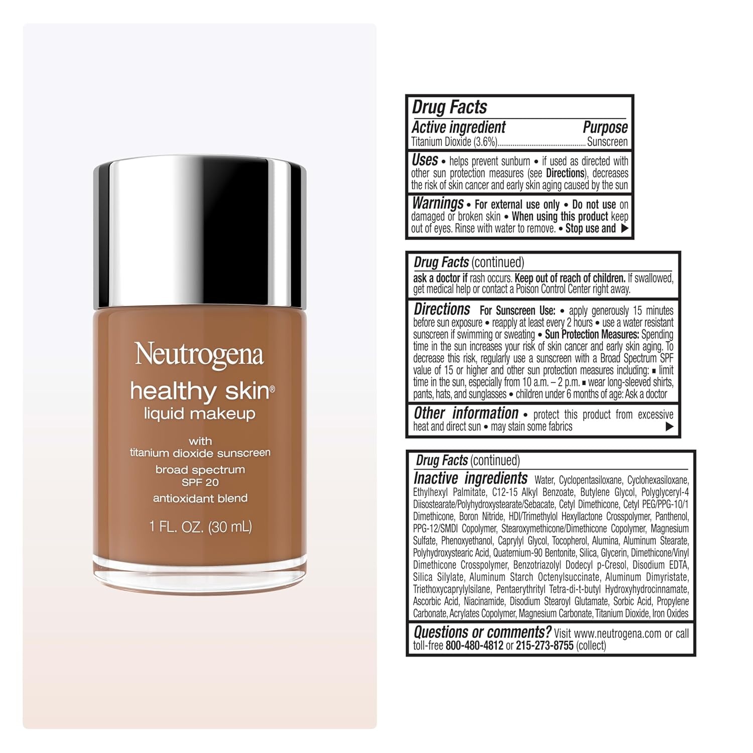 image:imageNeutrogena Healthy Skin Liquid Foundation Makeup with Broad Spectrum SPF 20 Sunscreen Lightweight Medium Coverage Makeup with Sunscreen and ProVitamin B5 Classic Ivory 160C 1 fl ozDeep Olive