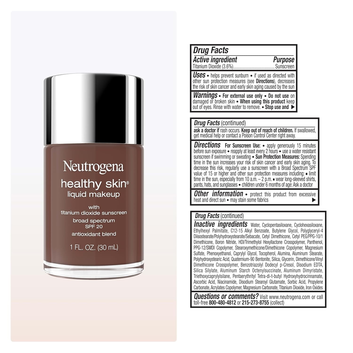 image:imageNeutrogena Healthy Skin Liquid Foundation Makeup with Broad Spectrum SPF 20 Sunscreen Lightweight Medium Coverage Makeup with Sunscreen and ProVitamin B5 Classic Ivory 160C 1 fl ozWalnut