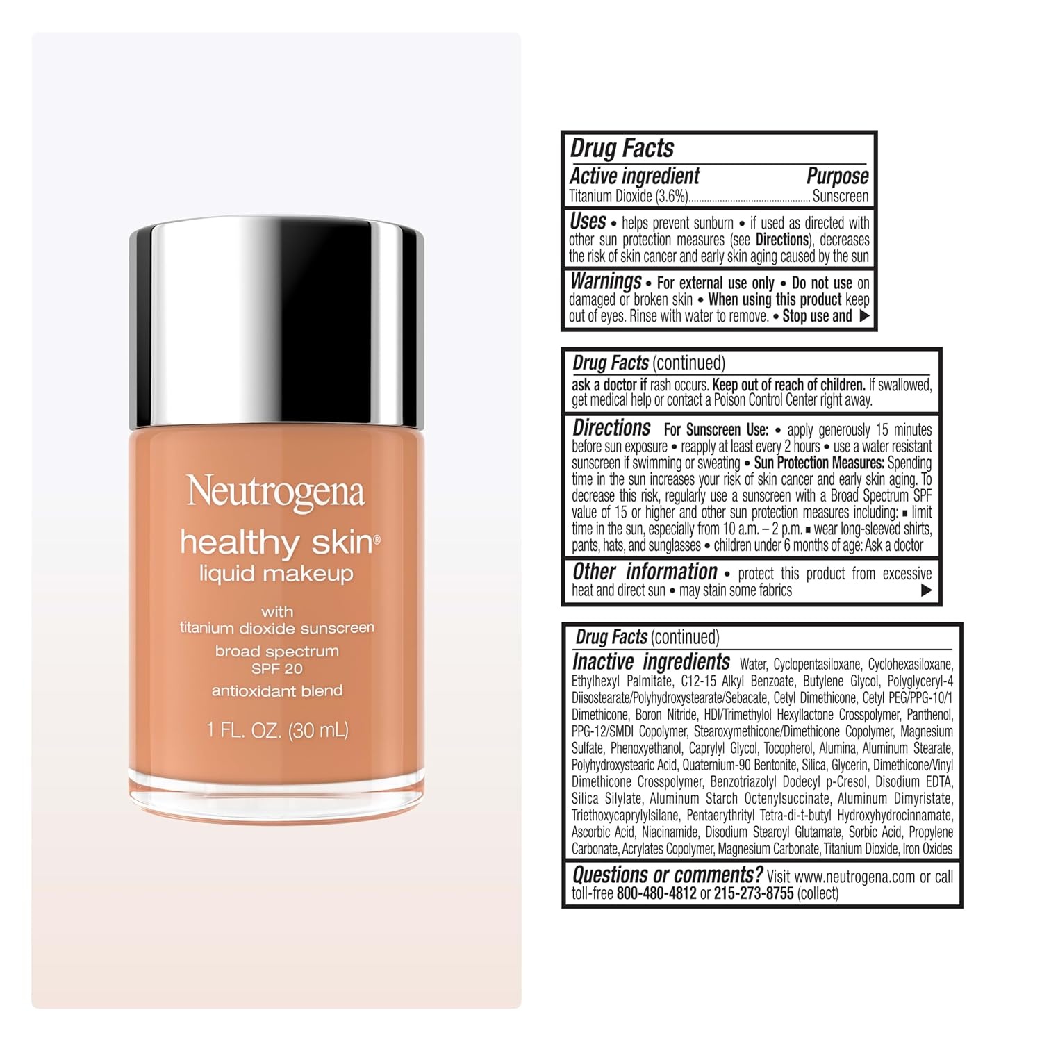 image:imageNeutrogena Healthy Skin Liquid Foundation Makeup with Broad Spectrum SPF 20 Sunscreen Lightweight Medium Coverage Makeup with Sunscreen and ProVitamin B5 Classic Ivory 160C 1 fl ozSoft Tan
