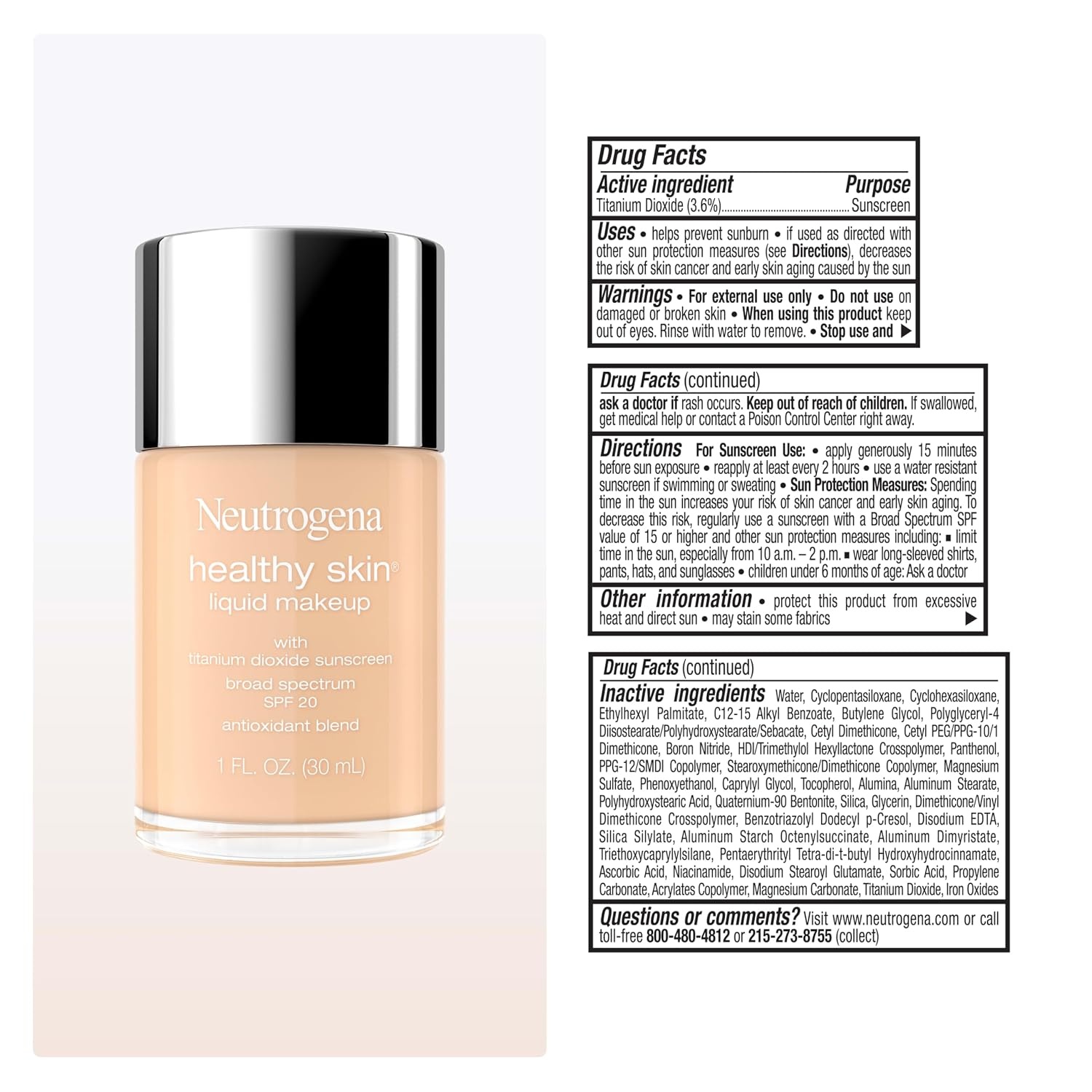 image:imageNeutrogena Healthy Skin Liquid Foundation Makeup with Broad Spectrum SPF 20 Sunscreen Lightweight Medium Coverage Makeup with Sunscreen and ProVitamin B5 Classic Ivory 160C 1 fl ozTrue Beige