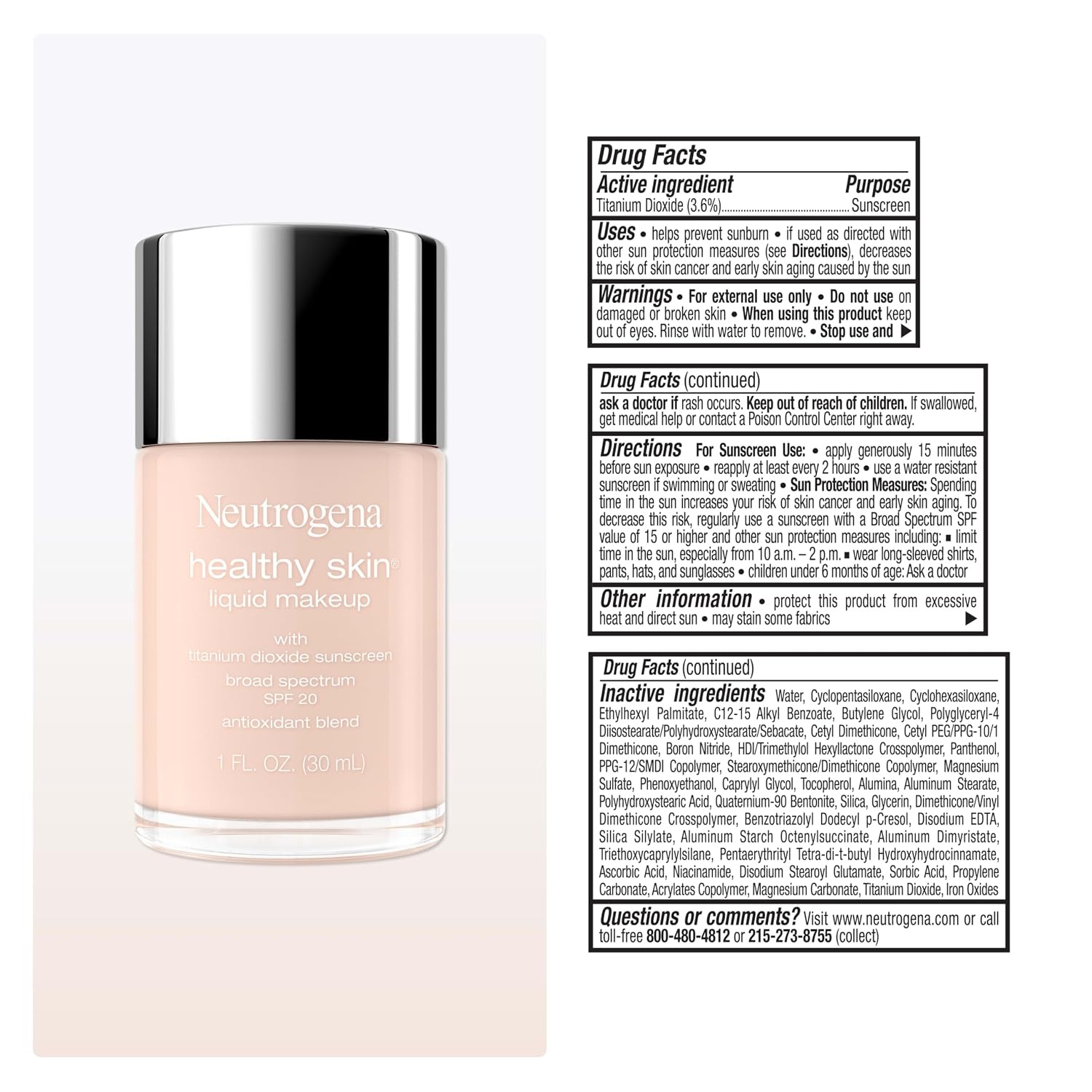 image:imageNeutrogena Healthy Skin Liquid Foundation Makeup with Broad Spectrum SPF 20 Sunscreen Lightweight Medium Coverage Makeup with Sunscreen and ProVitamin B5 Classic Ivory 160C 1 fl ozShell
