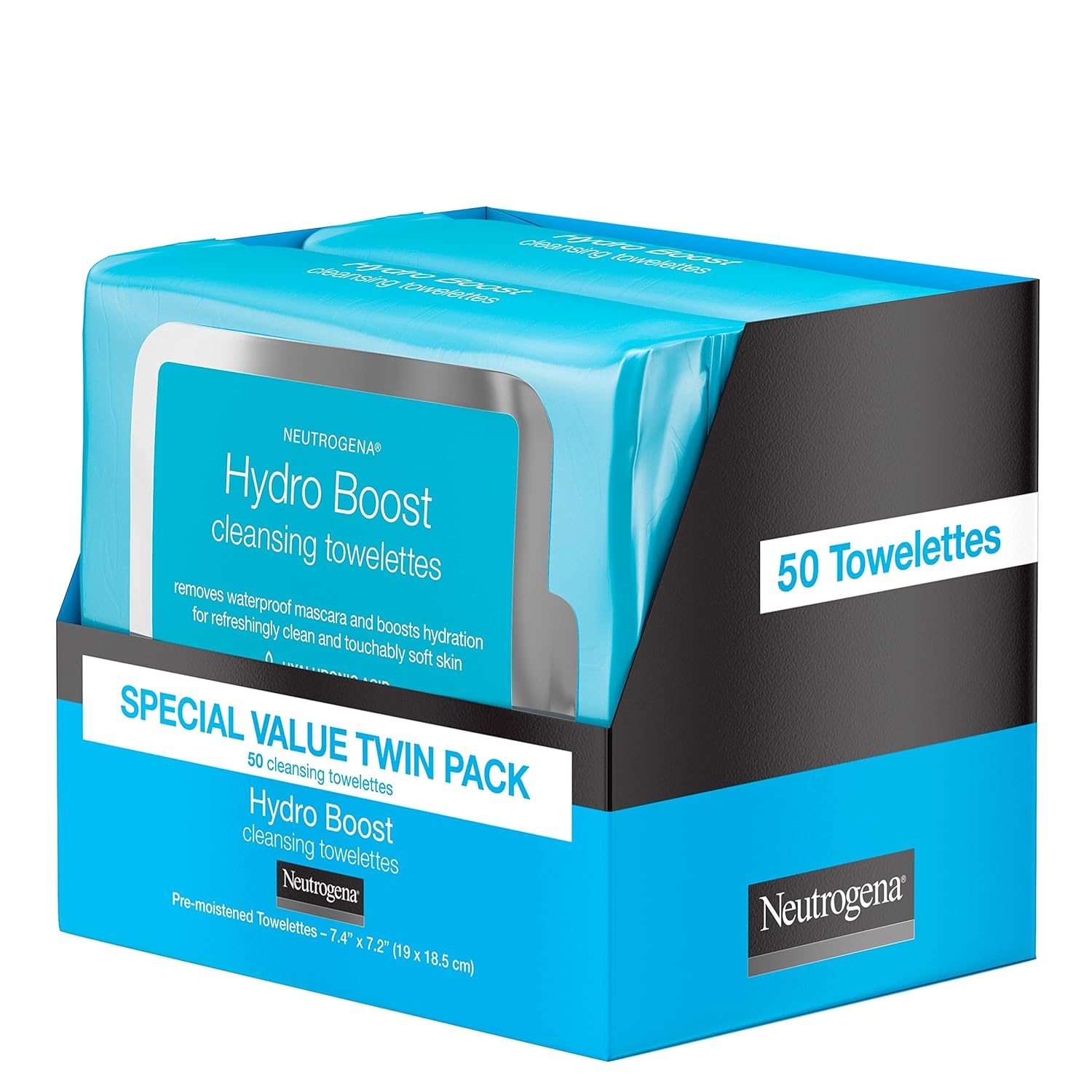 image:imageNeutrogena Hydro Boost Cleansing Wipes Makeup Remover for Face Micellar Gently Removes Oil Dirt and Waterproof Makeup Daily with Hydrating Hyaluronic Acid 25 ct50 Count Pack of 4