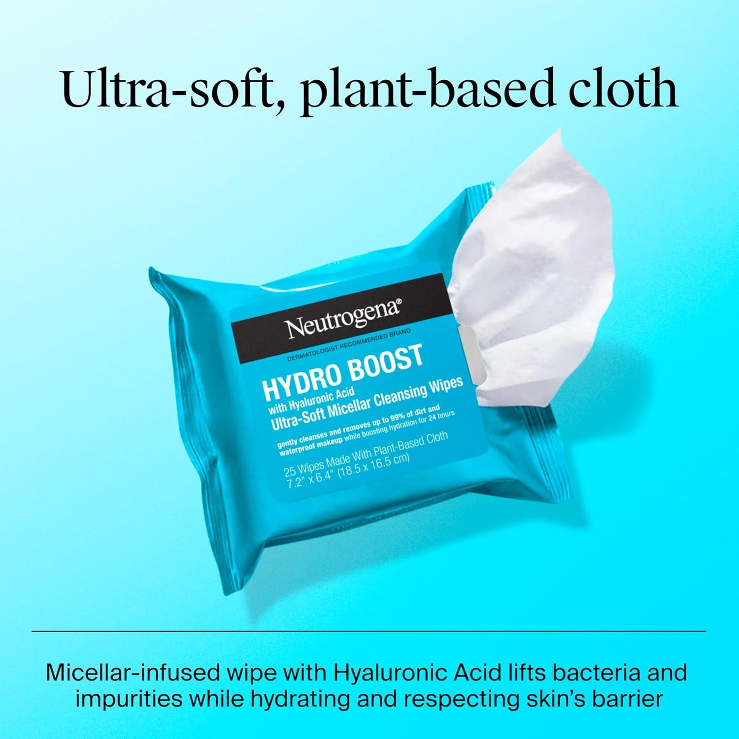 image:imageNeutrogena Hydro Boost Cleansing Wipes Makeup Remover for Face Micellar Gently Removes Oil Dirt and Waterproof Makeup Daily with Hydrating Hyaluronic Acid 25 ct50 Count Pack of 12