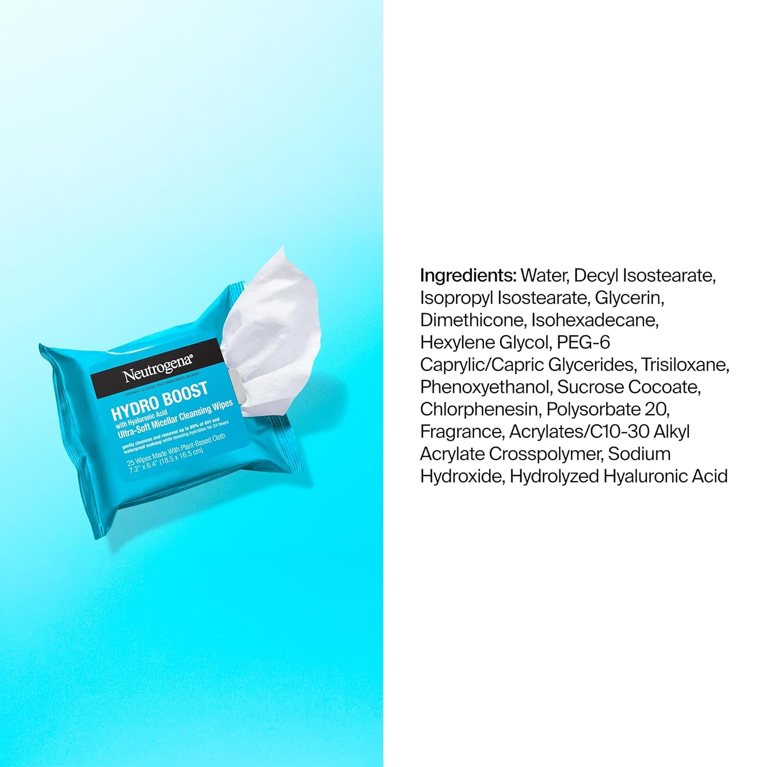 image:imageNeutrogena Hydro Boost Cleansing Wipes Makeup Remover for Face Micellar Gently Removes Oil Dirt and Waterproof Makeup Daily with Hydrating Hyaluronic Acid 25 ct50 Count Pack of 1