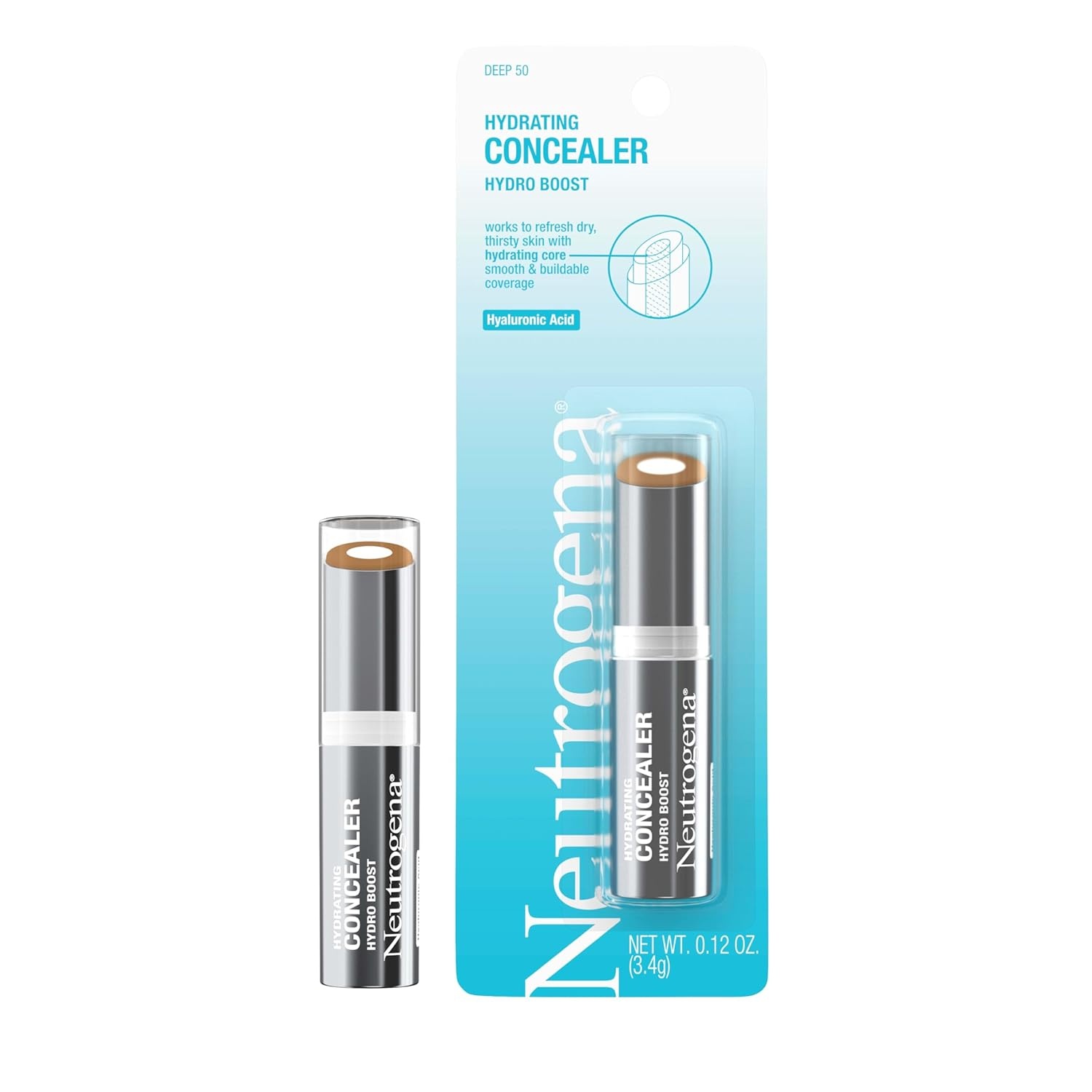 image:imageNeutrogena Hydro Boost Hydrating Concealer Stick Makeup with Hyaluronic Acid for Dry Skin Lightweight OilFree CoverUp with Buildable Coverage 30 LightMedium 012 Oz50Deep