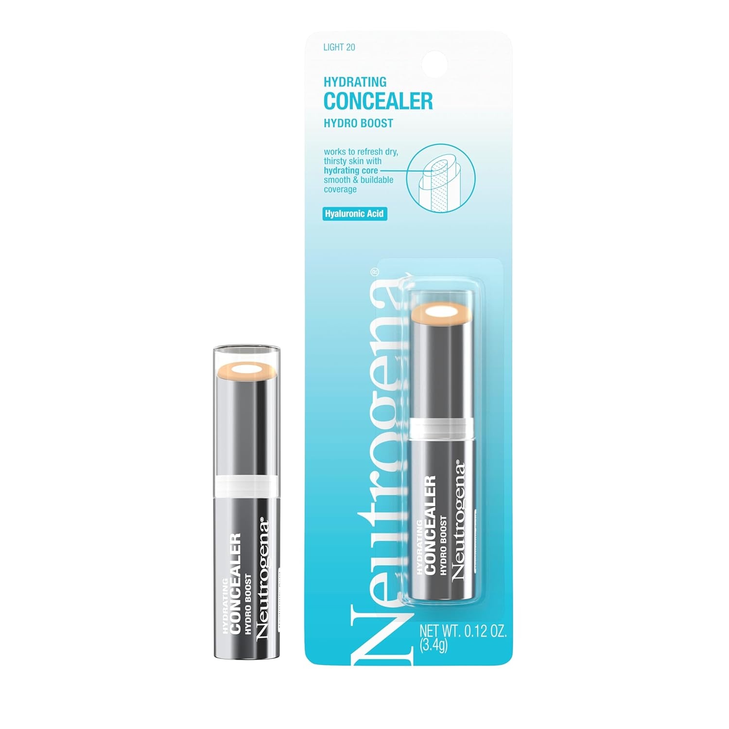 image:imageNeutrogena Hydro Boost Hydrating Concealer Stick Makeup with Hyaluronic Acid for Dry Skin Lightweight OilFree CoverUp with Buildable Coverage 30 LightMedium 012 Oz20Light