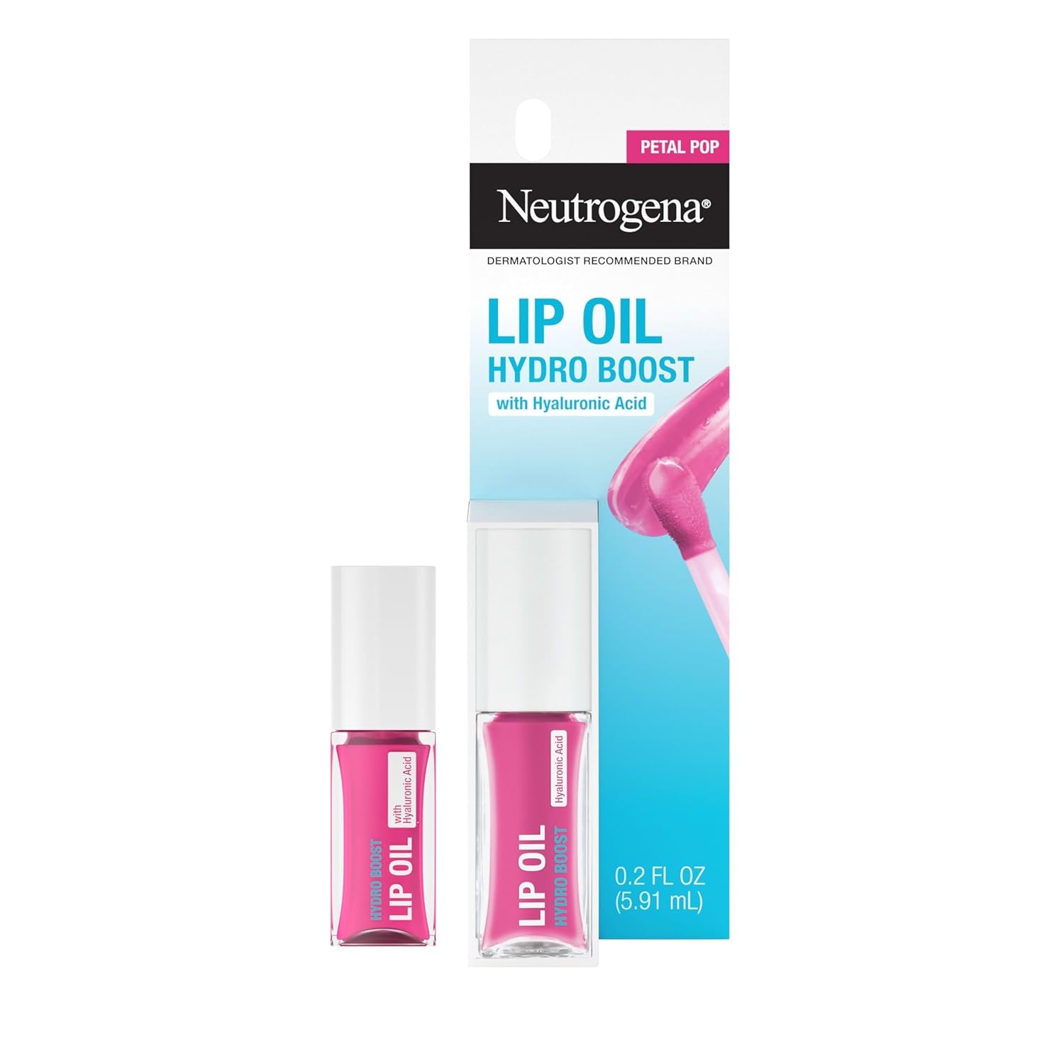 image:imageNeutrogena Hydro Boost Lip Oil Hyaluronic Acid Hydrates and Nourishes MirrorLike Shine for FullerLooking Lips Tinted Gloss Adds Pop of Color Formulated Without Parabens Light Pink 2 fl ozPetal Pop