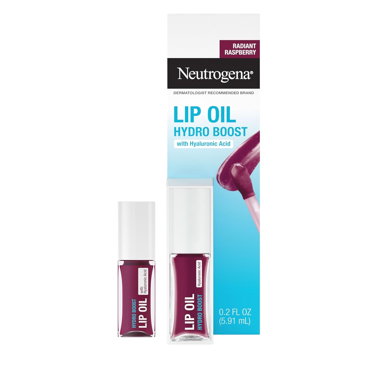 image:imageNeutrogena Hydro Boost Lip Oil Hyaluronic Acid Hydrates and Nourishes MirrorLike Shine for FullerLooking Lips Tinted Gloss Adds Pop of Color Formulated Without Parabens Light Pink 2 fl ozRadiant Raspberry