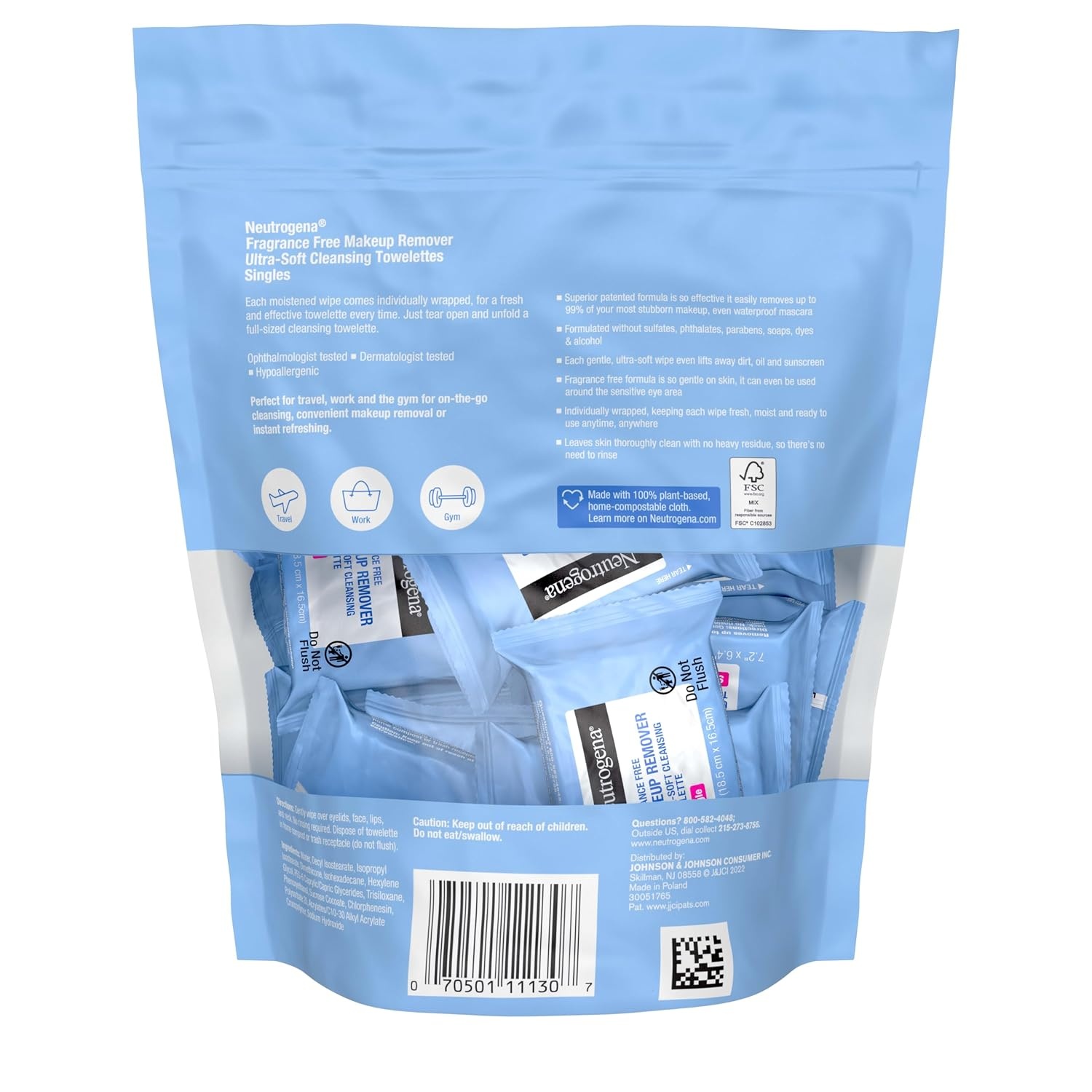image:imageNeutrogena Makeup Remover Towelettes for Face with Micellar Water Daily AlcoholFree Gently Removes Oil Dirt and Waterproof Makeup in a Simple Fully PlantBased Cloth 25 ct20 Count Pack of 6