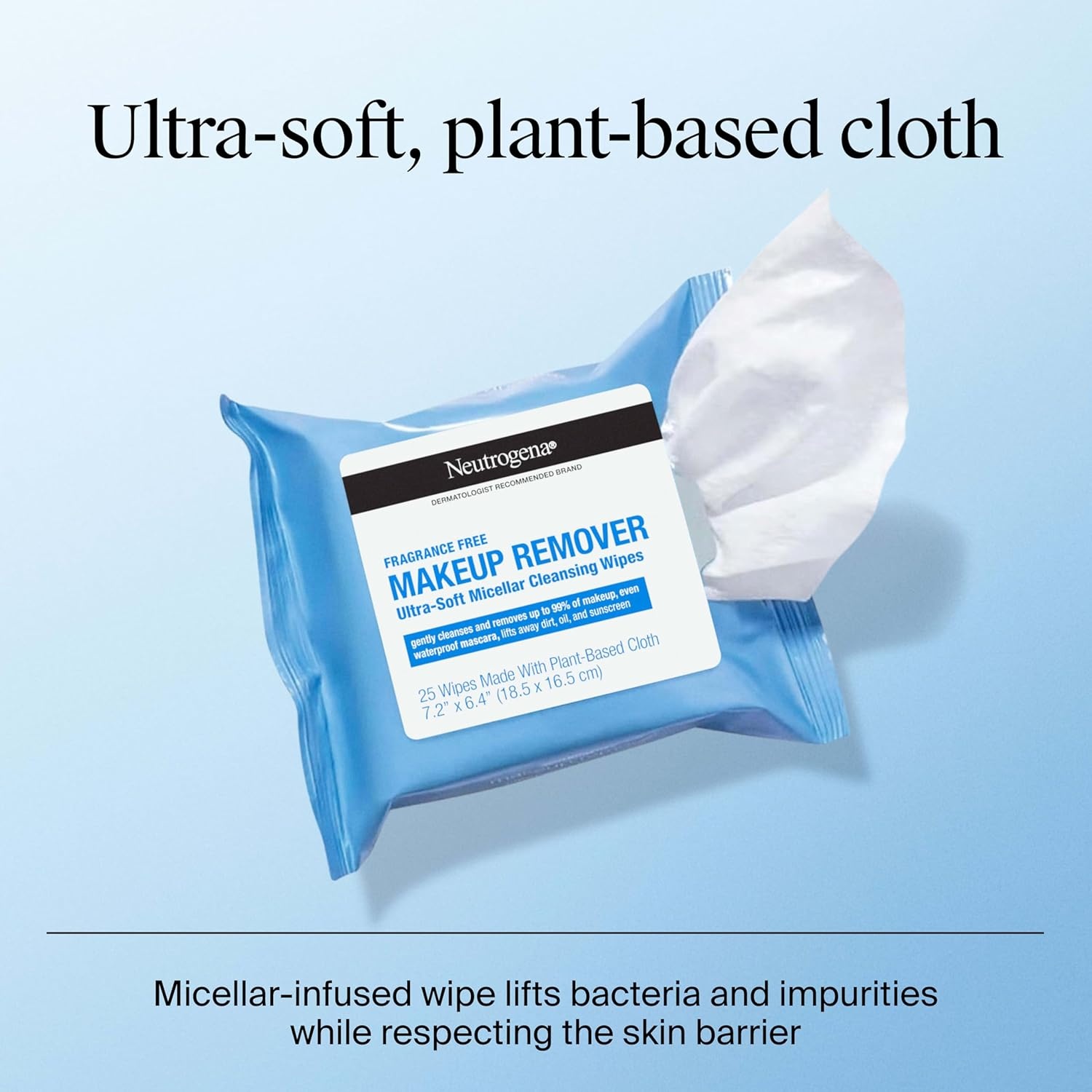 image:imageNeutrogena Makeup Remover Towelettes for Face with Micellar Water Daily AlcoholFree Gently Removes Oil Dirt and Waterproof Makeup in a Simple Fully PlantBased Cloth 25 ct20 Count Pack of 6