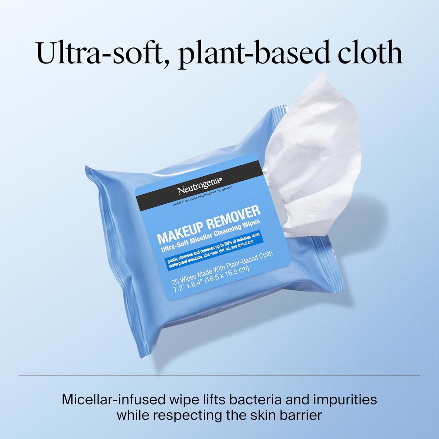 image:imageNeutrogena Makeup Remover Wipes Daily UltraSoft Micellar Cleansing Wipes Gently Remove Oil amp Makeup with No Heavy Residue formulated without alcohol amp Made with PlantBased Cloth 25 Ct with Case25 Count Pack of 1