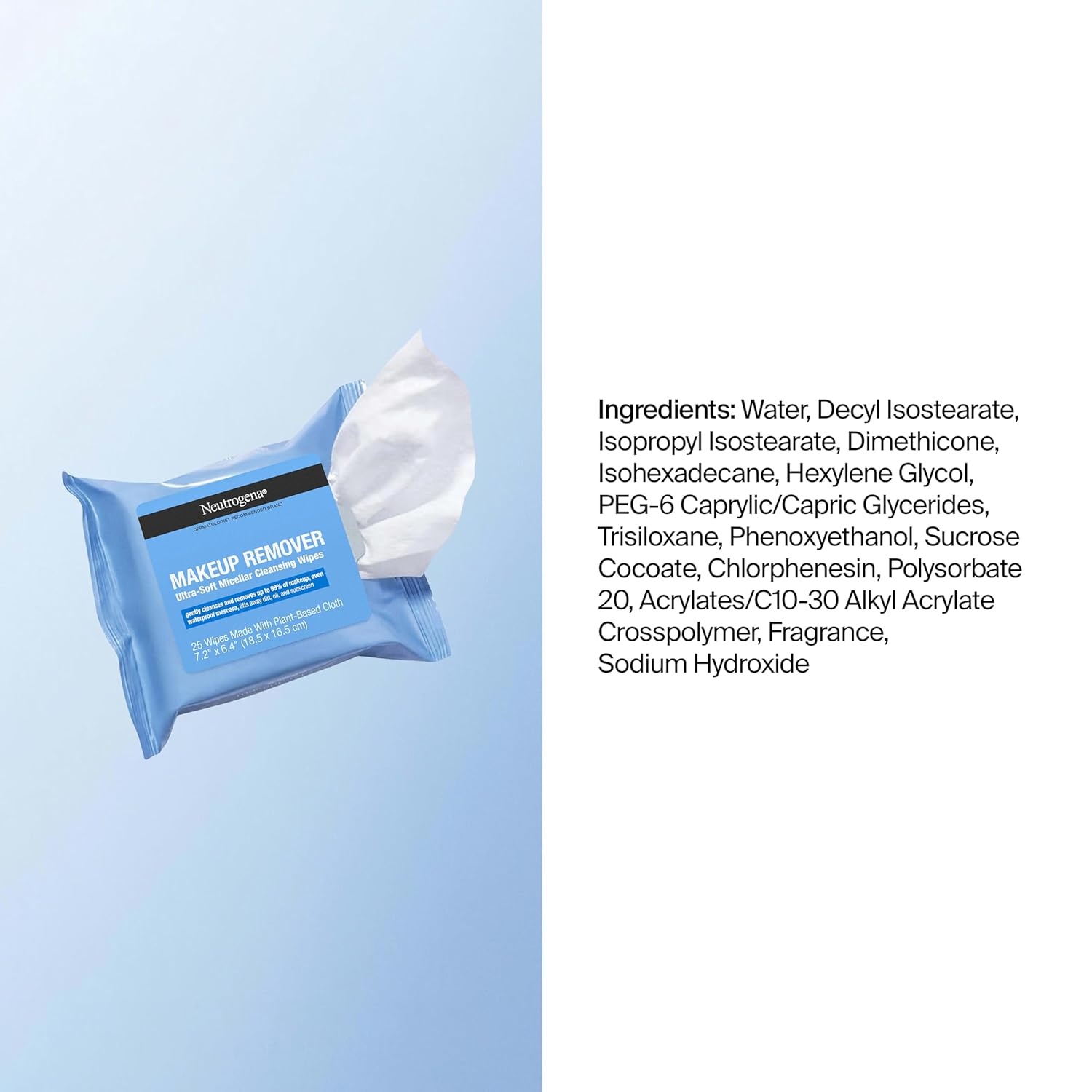image:imageNeutrogena Makeup Remover Wipes Micellar AlcoholFree Face Towelettes Remove Waterproof Mascara amp Oil Compostable 100 PlantBased Cloth Dermatologist amp Ophthalmologist Tested Twin Pack 2 x 25 ctOriginal