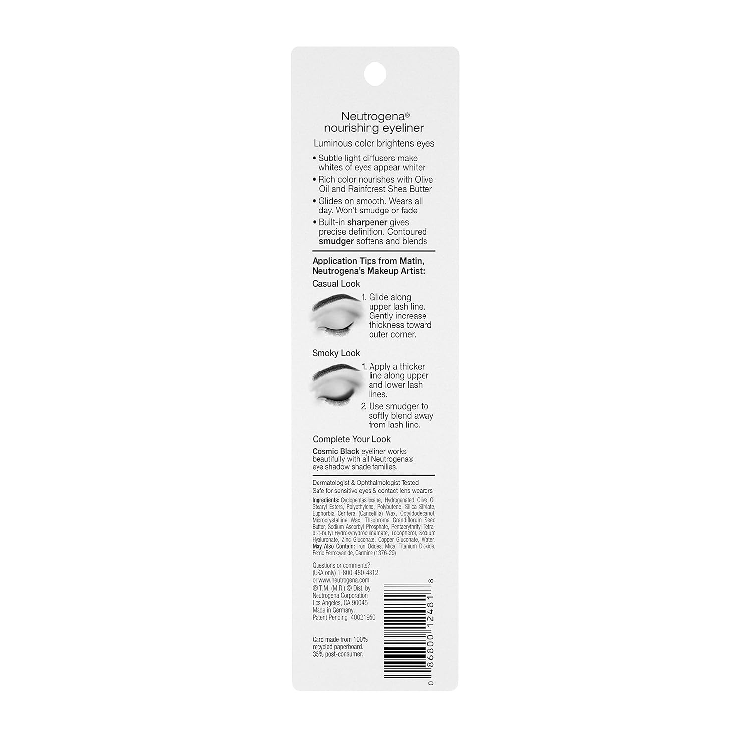 image:imageNeutrogena Nourishing Eyeliner Pencil Builtin Sharpener for Precise Application and Smudger for Soft Smokey Look Luminous Nonfading and Nonsmudging Cosmic Black 10 01 oz10 Cosmic Black