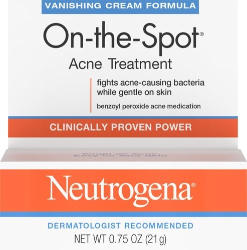 image:imageNeutrogena OnTheSpot Acne Spot Treatment Cream with 25 Benzoyl Peroxide Gentle Face Blemish Medicine for AcneProne Skin Vanishing Formula Clinically Proven Day1 Results 075Ounce Tube075 Ounce Pack of 2