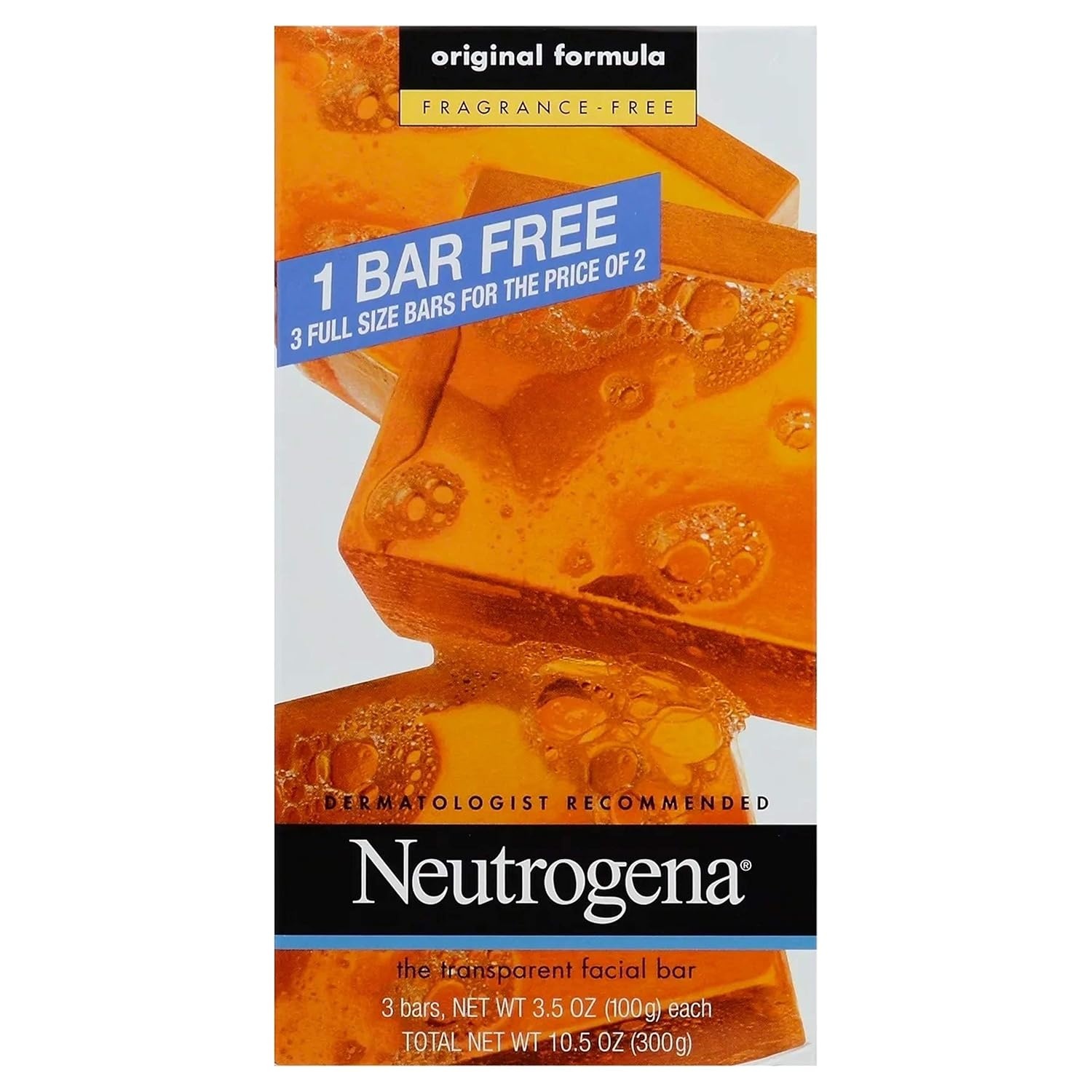 image:imageNeutrogena Original Transparent Facial Cleansing Bar FragranceFree Glycerin Face Wash Bar Soap for Gentle Daily Cleansing Hypoallergenic amp DyeFree Pure Facial Soap 35 ozFragrance Free