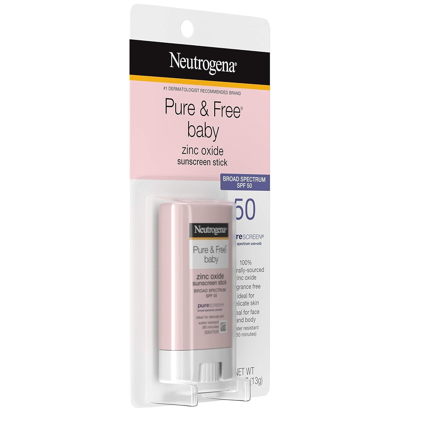 image:imageNeutrogena Pure amp Free Baby Mineral Sunscreen Stick with Broad Spectrum SPF 50 amp Zinc Oxide WaterResistant Hypoallergenic Paraben Dye amp PABAFree Baby Face amp Body Sunscreen 047 oz047 Ounce Pack of 1