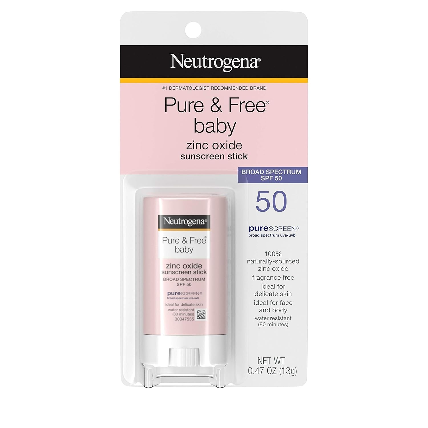 image:imageNeutrogena Pure amp Free Baby Mineral Sunscreen Stick with Broad Spectrum SPF 50 amp Zinc Oxide WaterResistant Hypoallergenic Paraben Dye amp PABAFree Baby Face amp Body Sunscreen 047 oz047 Ounce Pack of 2