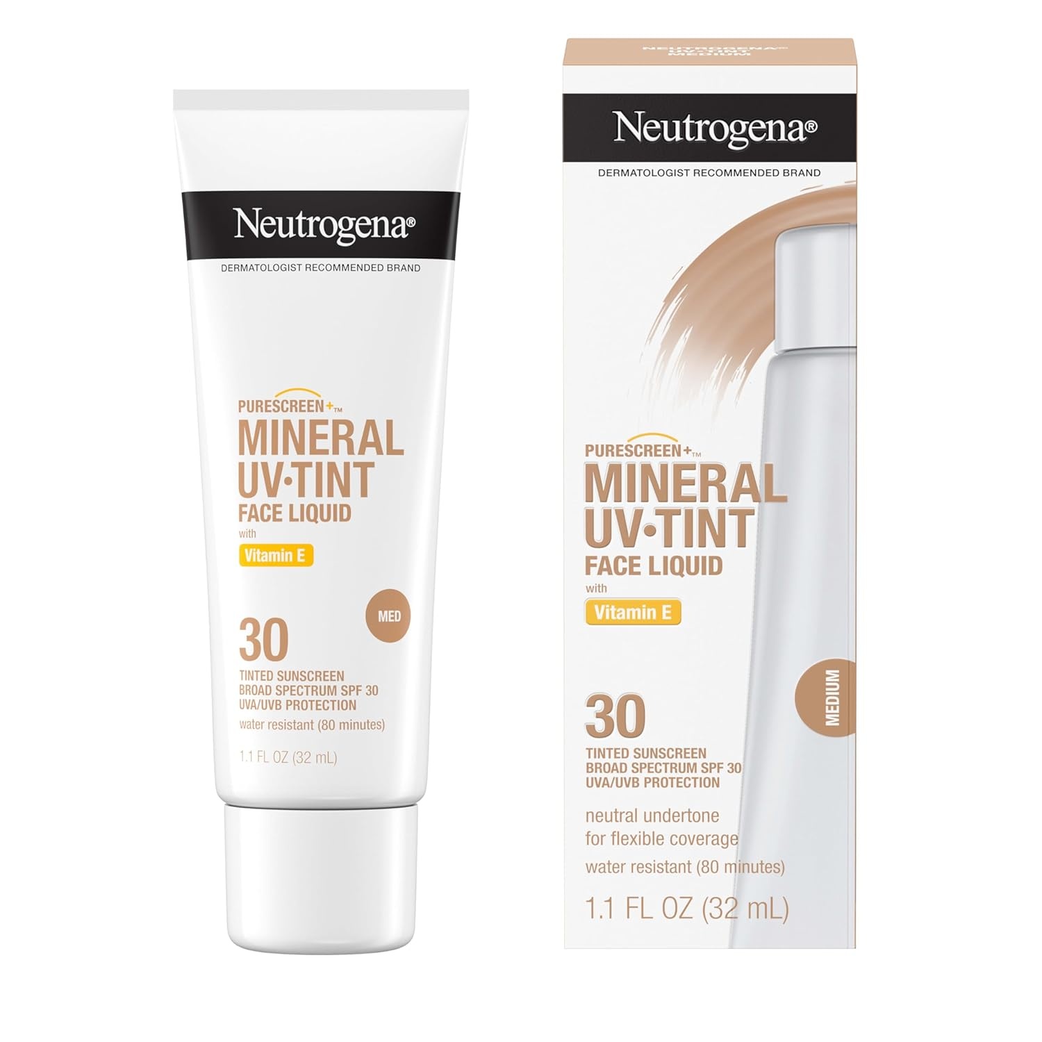 image:imageNeutrogena Purescreen Tinted Sunscreen for Face SPF 30 Broad Spectrum Mineral Sunscreen with Zinc Oxide amp Vitamin E Water Resistant Fragrance Free Medium 11 fl ozTinted Sunscreen