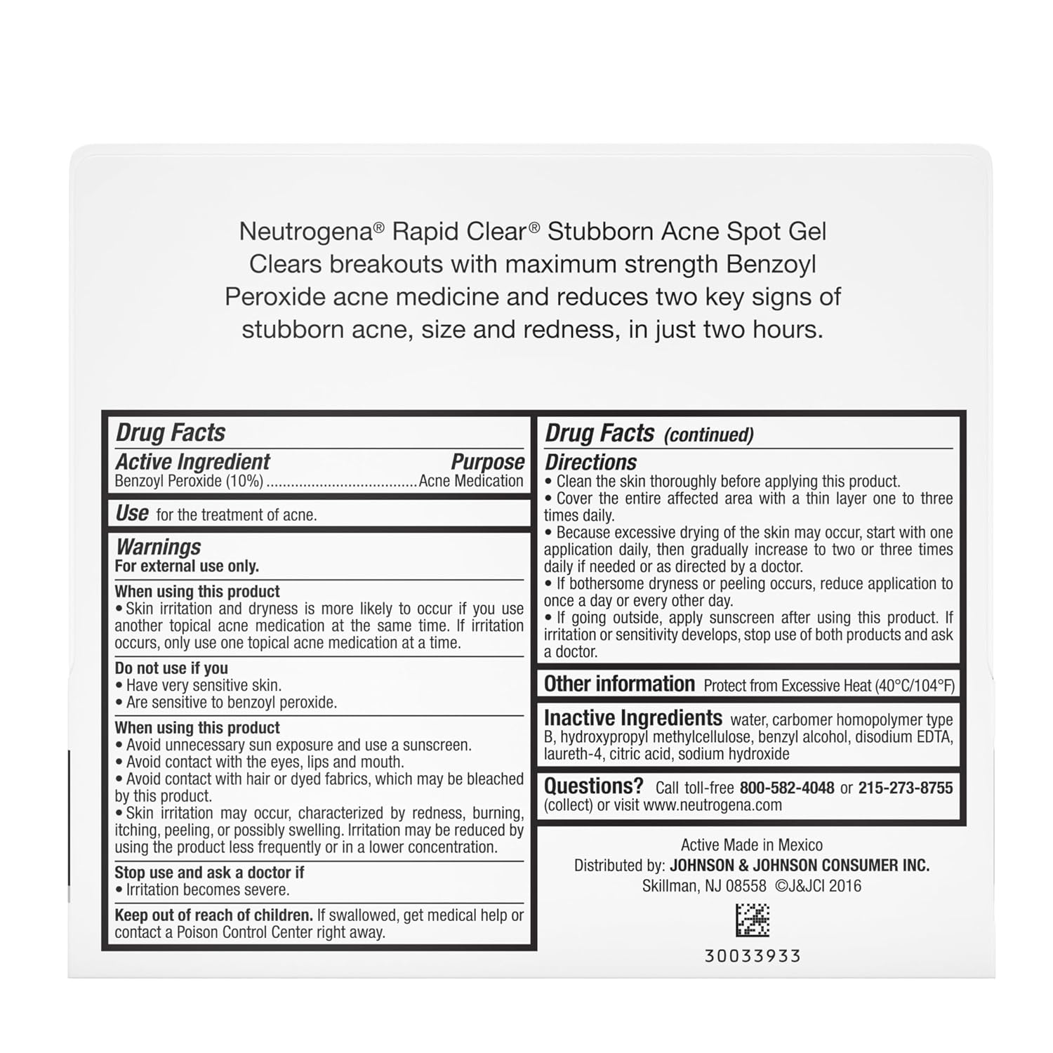 image:imageNeutrogena Rapid Clear Stubborn Acne Spot Treatment Gel with Maximum Strength 10 Benzoyl Peroxide Acne Treatment Medication Pimple Cream for Acne Prone Skin Care 1 oz 2 Pack