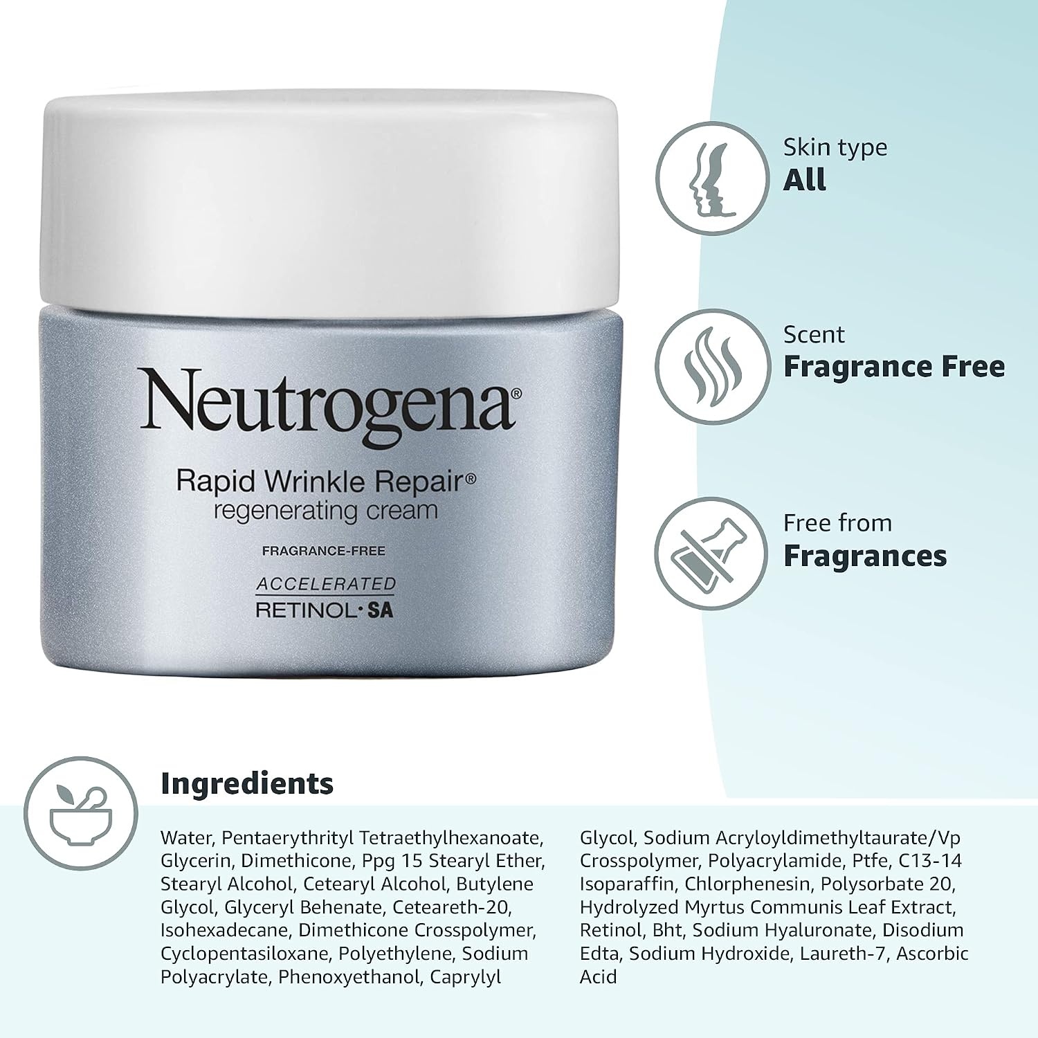image:imageNeutrogena Rapid Wrinkle Repair Retinol Face Moisturizer Fragrance Free Daily AntiAging Face Cream with Retinol amp Hyaluronic Acid to Fight Fine Lines Wrinkles amp Dark Spots 17 oz17 Ounce Pack of 12