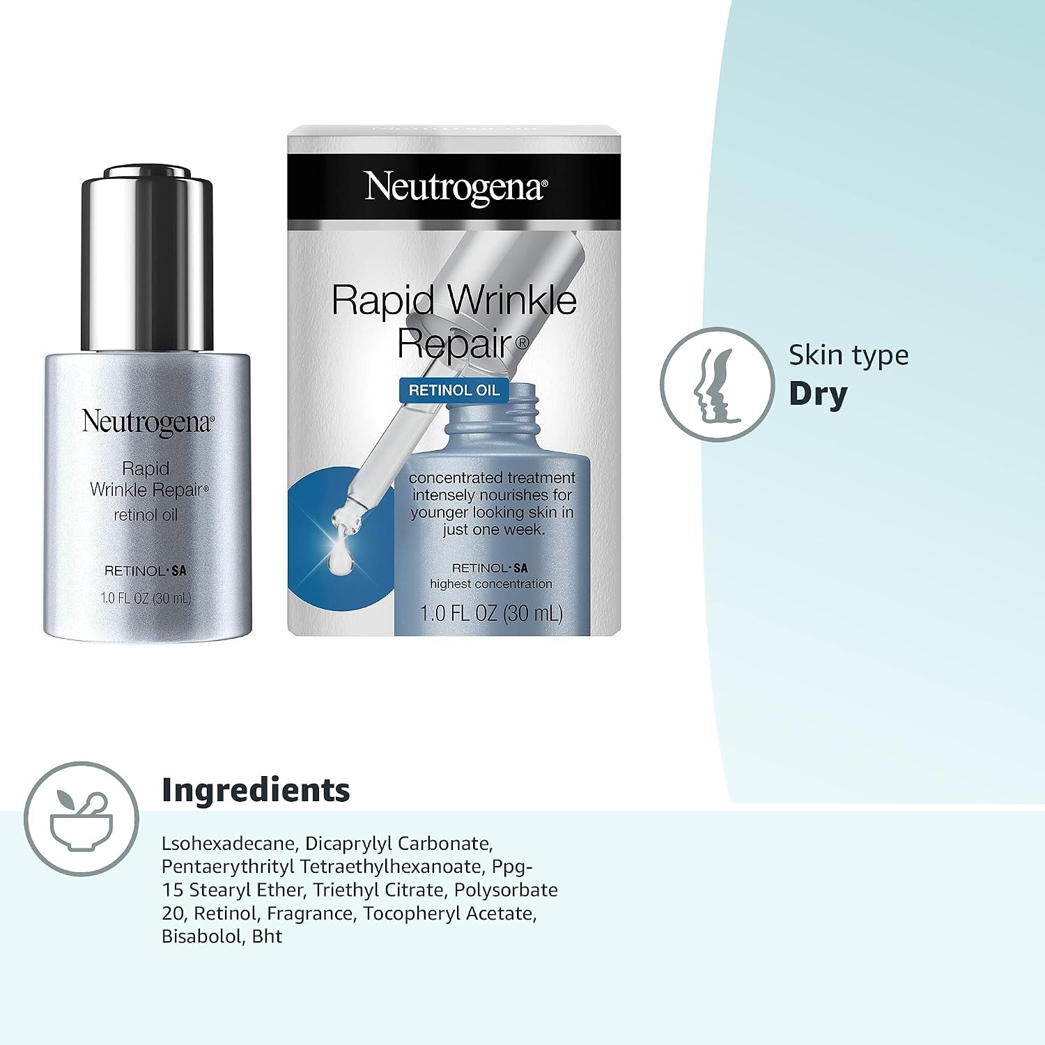 image:imageNeutrogena Rapid Wrinkle Repair Retinol Face Oil Daily AntiAging Face Serum to Fight Fine Lines Deep Wrinkles amp Dark Spots 10 fl oz1 Fl Oz Pack of 2