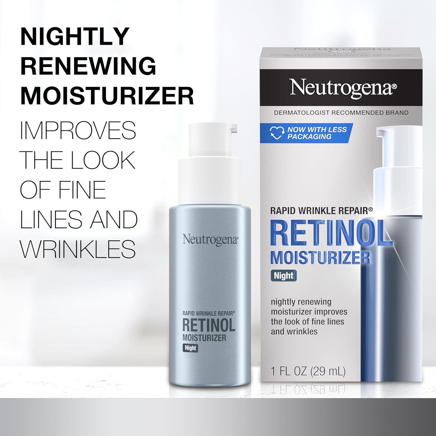 image:imageNeutrogena Retinol Face Moisturizer Cream Rapid Wrinkle Repair AntiWrinkle Night Moisturizer AntiWrinkle Face amp Neck Cream Moisturizer with Hyaluronic Acid amp Retinol ParabenFree 1 fl oz1 Fl Oz Pack of 1