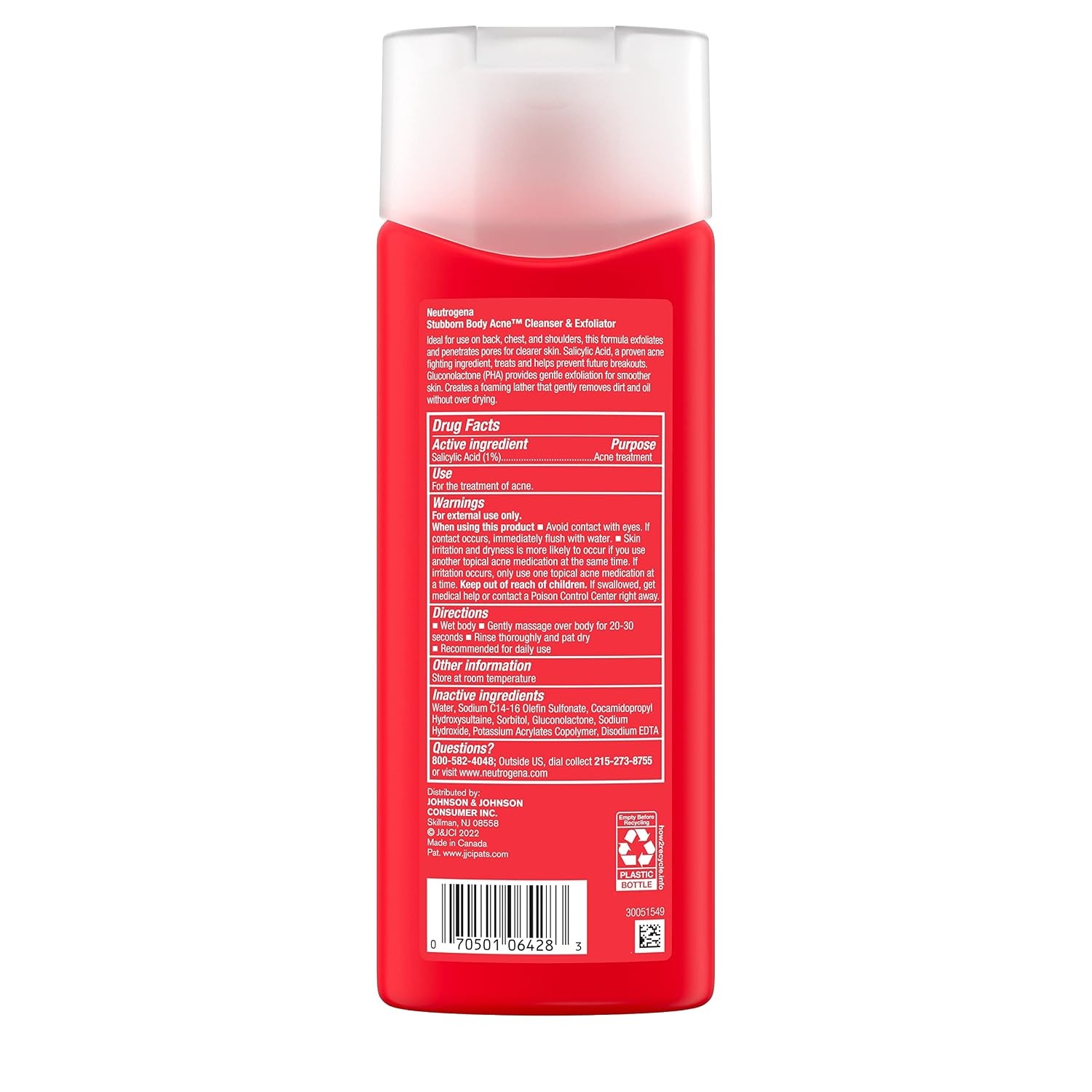 image:imageNeutrogena Salicylic Acid amp PHA Stubborn Acne Body Wash Exfoliating Cleanser Acne Treatment for Chest amp Shoulder Gently Clears Exfoliates amp Helps Prevent Breakouts Fragrance Free 85 Fl Oz85 Fl Oz Pack of 2