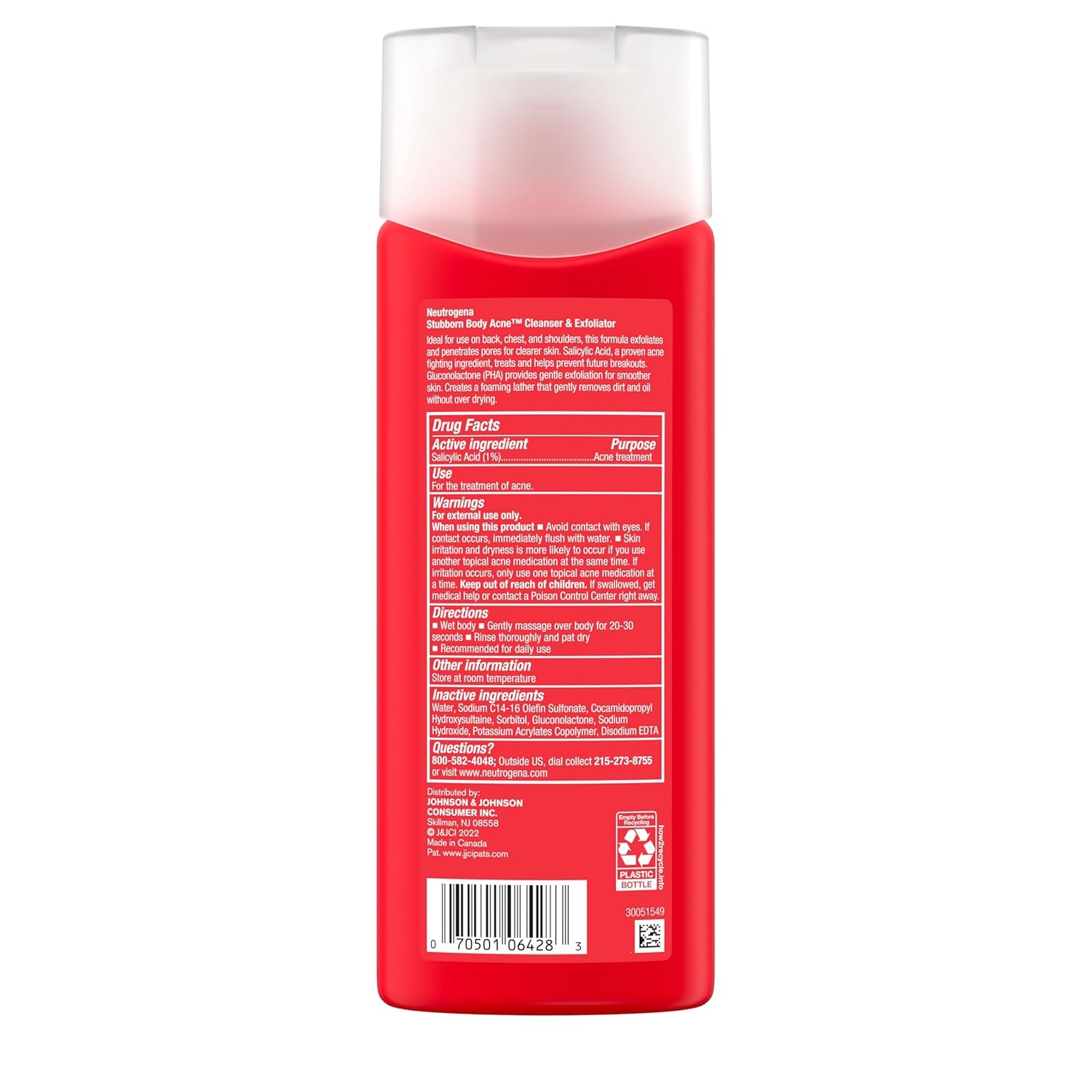 image:imageNeutrogena Salicylic Acid amp PHA Stubborn Acne Body Wash Exfoliating Cleanser Acne Treatment for Chest amp Shoulder Gently Clears Exfoliates amp Helps Prevent Breakouts Fragrance Free 85 Fl Oz85 Fl Oz Pack of 1