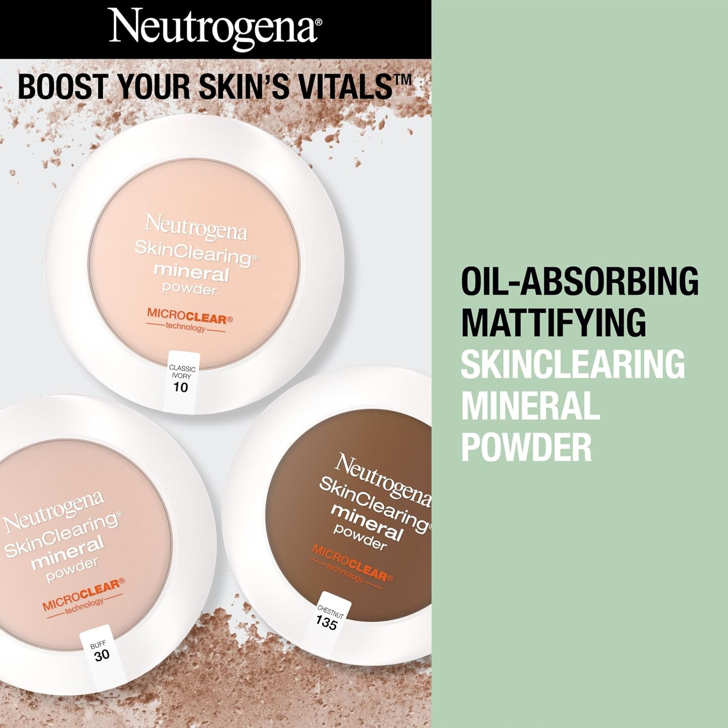 image:imageNeutrogena SkinClearing Pressed Mineral Powder Compact for Acne Prone Skin Oil Absorbing Acne Makeup with Salicylic Acid helps to Cover Treat amp Prevent Breakouts Soft Beige 50 38 oz010 Classic Ivory