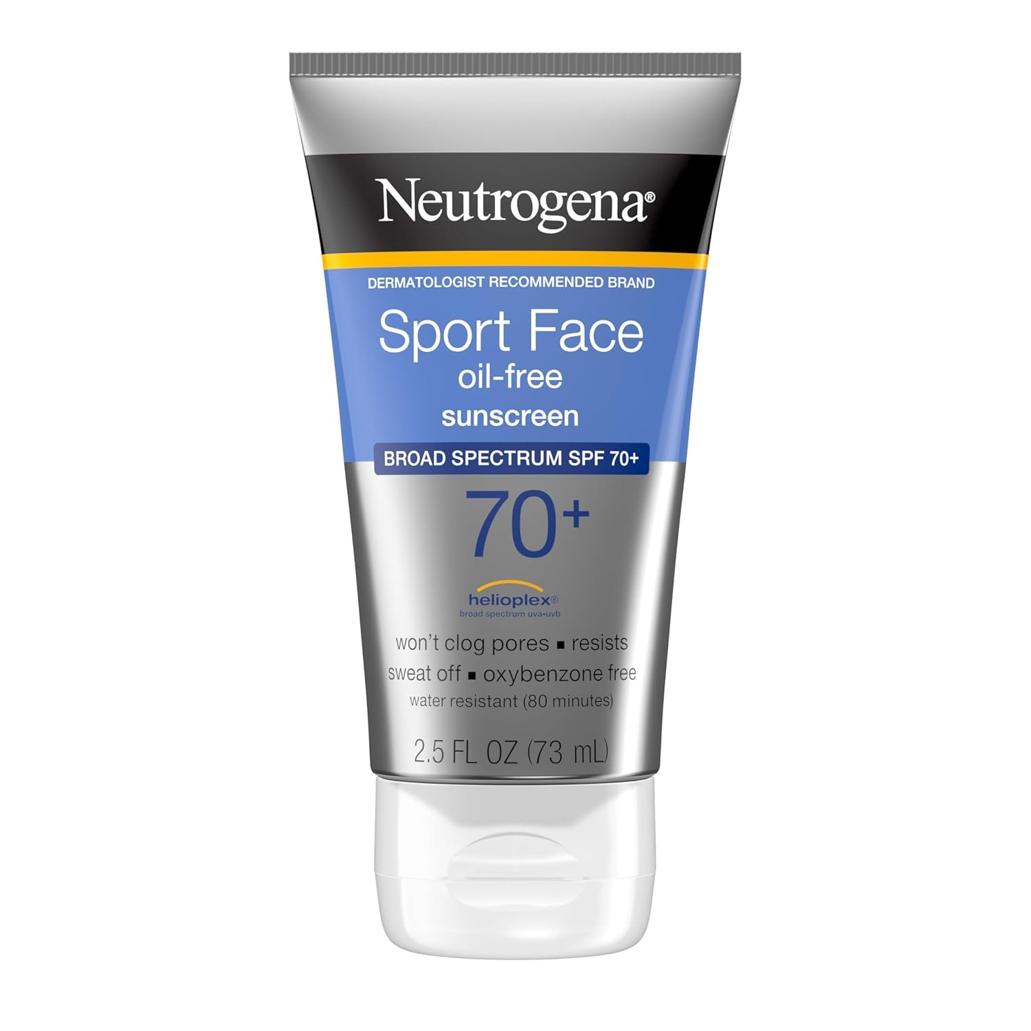 image:imageNeutrogena Sport Face Sunscreen Lotion SPF 70 Oil Free Sweat and WaterResistant Broad Spectrum UVA UVB Protection OxybenzoneFree for Active Lifestyles 25 fl ozSPF 70