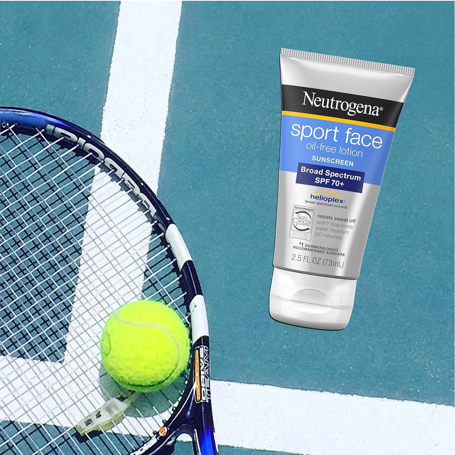 image:imageNeutrogena Sport Face Sunscreen Lotion SPF 70 Oil Free Sweat and WaterResistant Broad Spectrum UVA UVB Protection OxybenzoneFree for Active Lifestyles 25 fl ozSPF 70