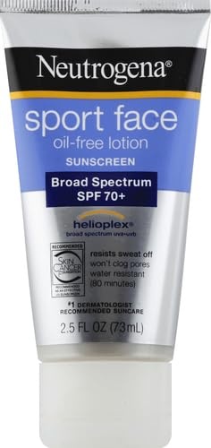 image:imageNeutrogena Sport Face Sunscreen Lotion SPF 70 Oil Free Sweat and WaterResistant Broad Spectrum UVA UVB Protection OxybenzoneFree for Active Lifestyles 25 fl ozSPF 70