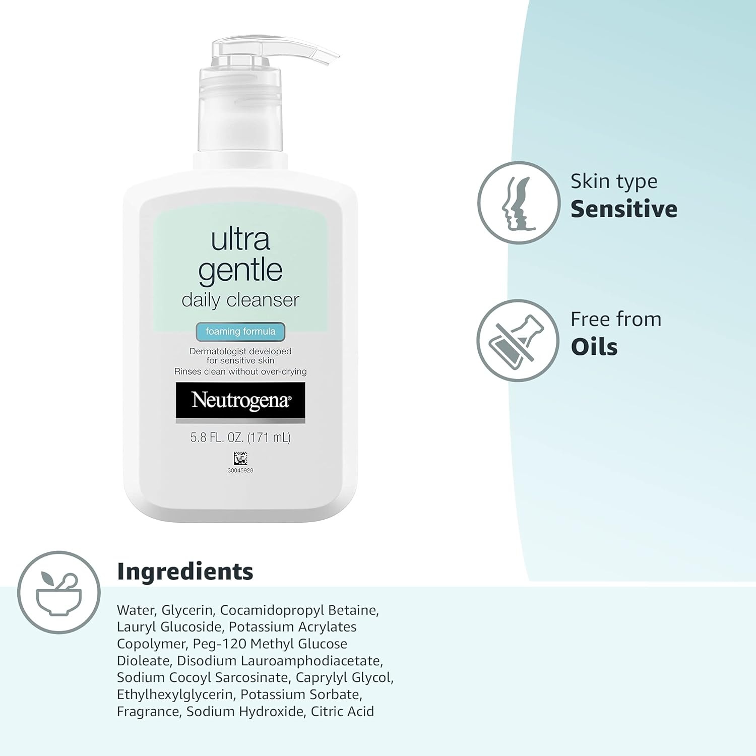image:imageNeutrogena Ultra Gentle Foaming Facial Cleanser Fragrance Free Hydrating Face Wash for Sensitive Skin Daily Non Over Drying Makeup Remover Hypoallergenic Soap amp Dye Free NonComedogenic 16 Fl OzUltra Gentle Cleanser