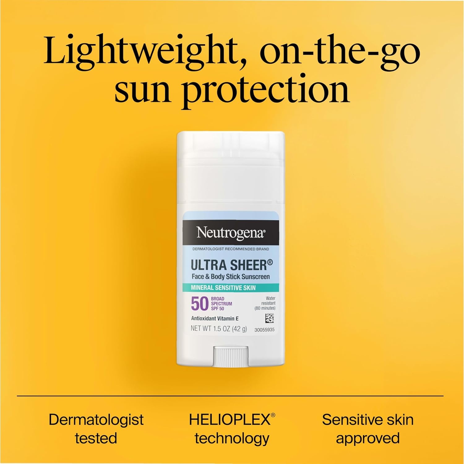image:imageNeutrogena Ultra Sheer Dry Touch SPF 50 Mineral Sunscreen Stick for Sensitive Skin Zinc Oxide Body amp Face Sunscreen with Vitamin E No White Residue amp Vegan 15 oz15 Ounce Pack of 1