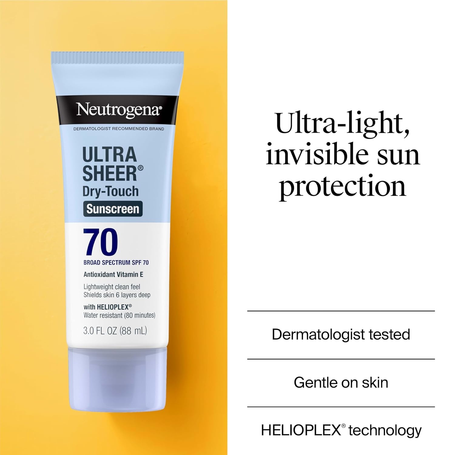 image:imageNeutrogena Ultra Sheer Dry Touch Sunscreen Lotion SPF 70 Broad Spectrum UVA UVB Protection Lightweight Water Resistant up to 80 Minutes Oil PABA Oxybenzone Free 3 fl oz3 Fl Oz Pack of 12