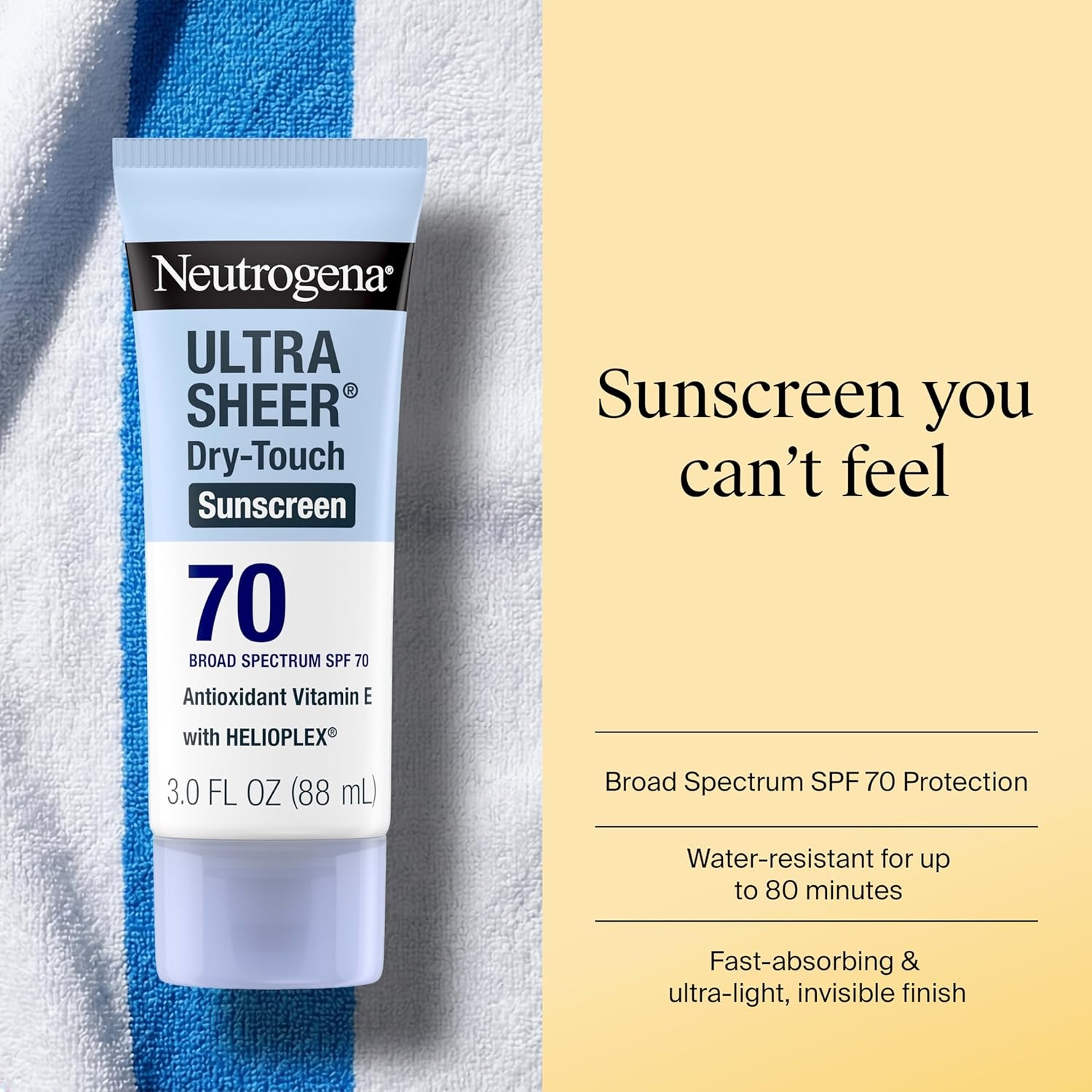image:imageNeutrogena Ultra Sheer Dry Touch Sunscreen Lotion SPF 70 Broad Spectrum UVA UVB Protection Lightweight Water Resistant up to 80 Minutes Oil PABA Oxybenzone Free 3 fl oz3 Fl Oz Pack of 1