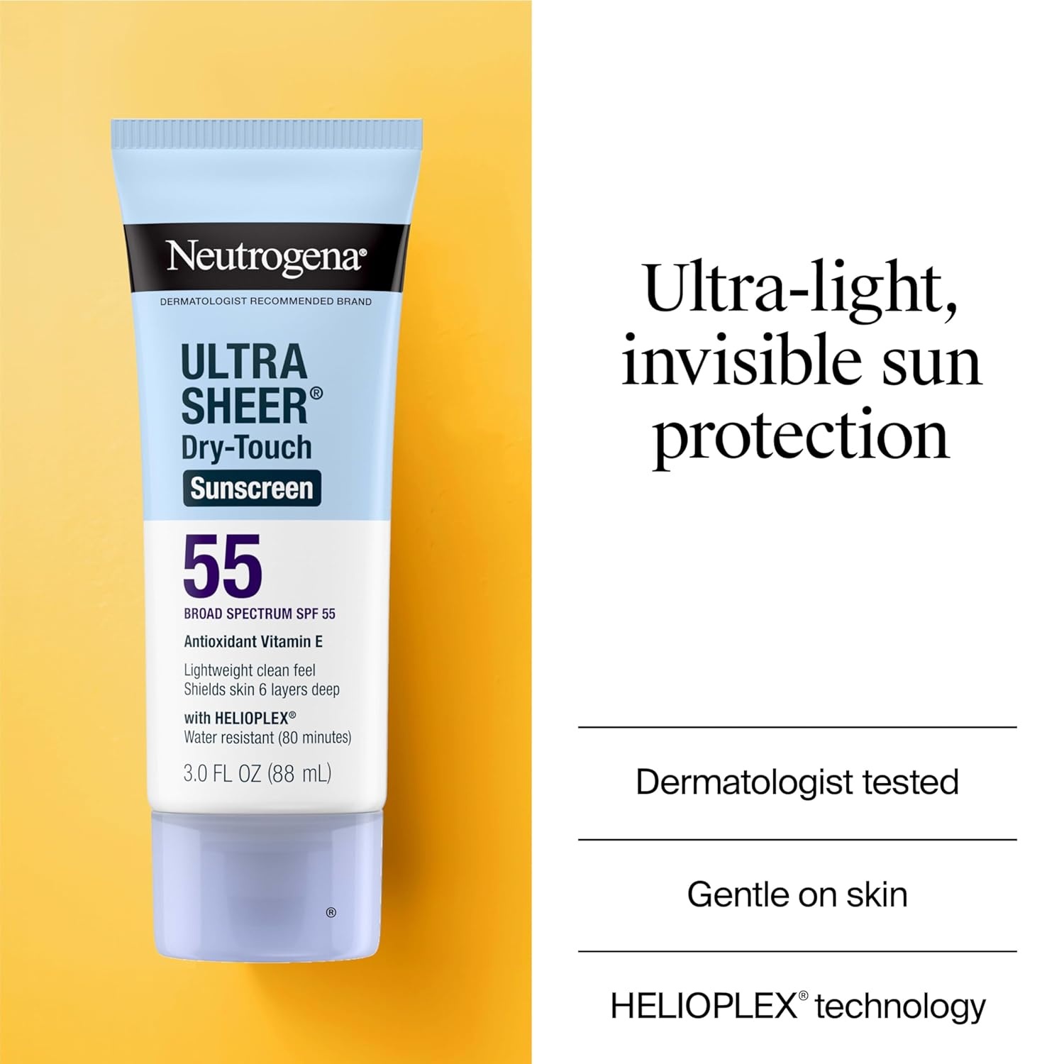 image:imageNeutrogena Ultra Sheer DryTouch Sunscreen SPF 55 for Face amp Body Lightweight Non Greasy Broad Spectrum UVAUVB Protection No White Cast Water Resistant 80 Min Travel Sunscreen Lotion 3 fl oz3 Fl Oz Pack of 1