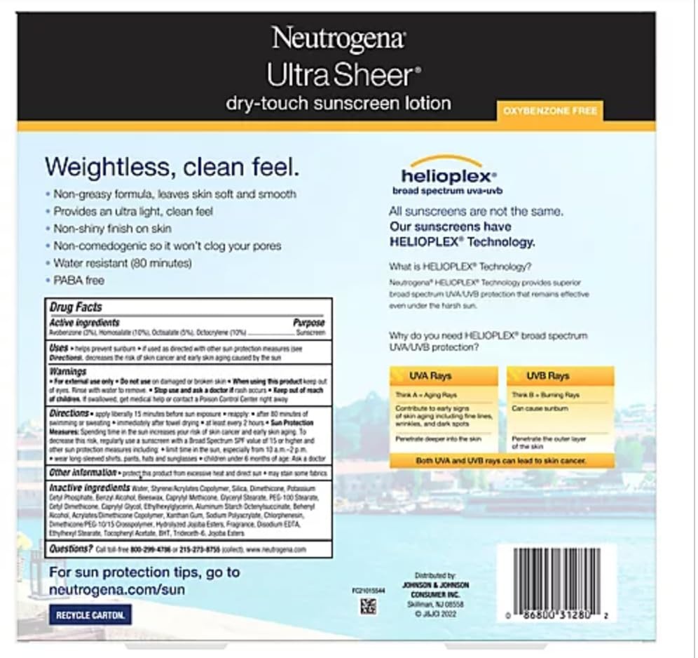 image:imageNeutrogena Ultra Sheer DryTouch Sunscreen SPF 55 for Face amp Body Lightweight Non Greasy Broad Spectrum UVAUVB Protection No White Cast Water Resistant 80 Min Travel Sunscreen Lotion 3 fl oz9 Fl Oz Pack of 1