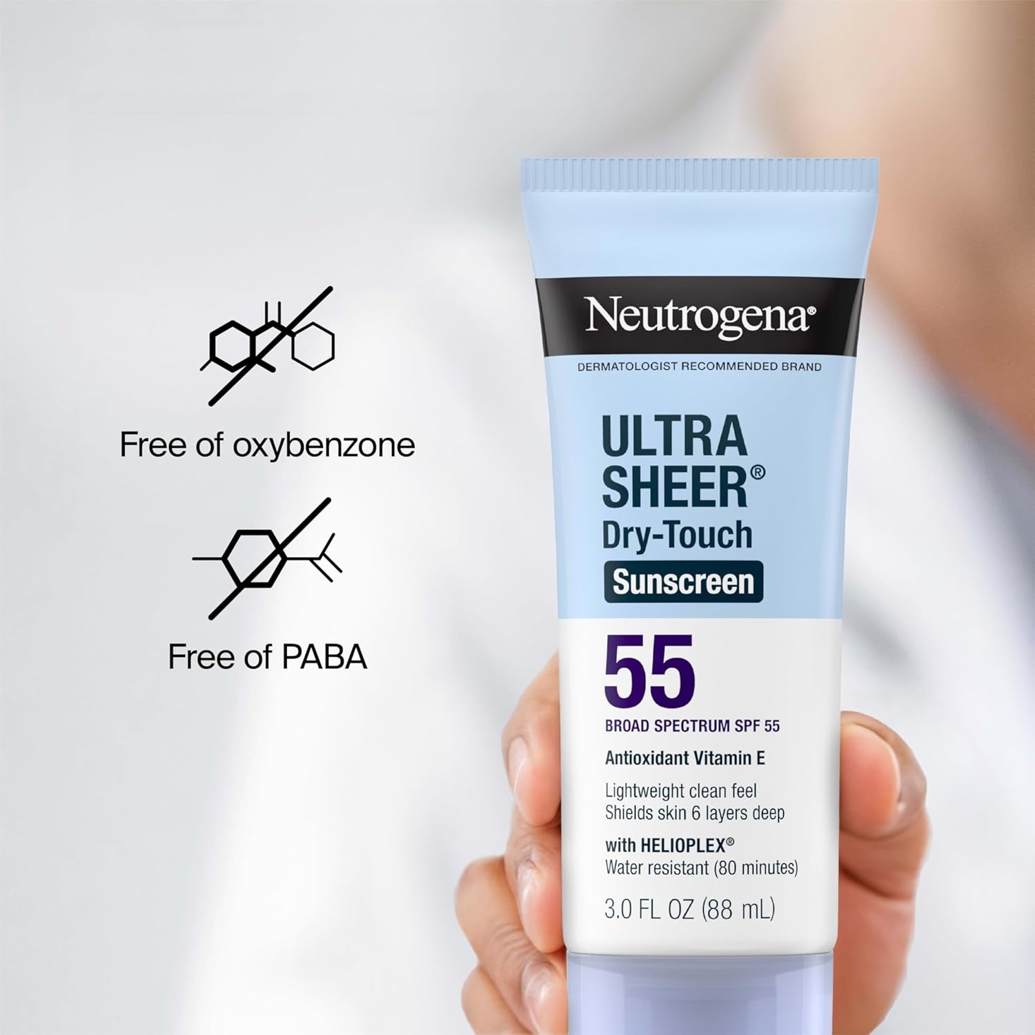 image:imageNeutrogena Ultra Sheer DryTouch Sunscreen SPF 55 for Face amp Body Lightweight Non Greasy Broad Spectrum UVAUVB Protection No White Cast Water Resistant 80 Min Travel Sunscreen Lotion 3 fl oz3 Fl Oz Pack of 1