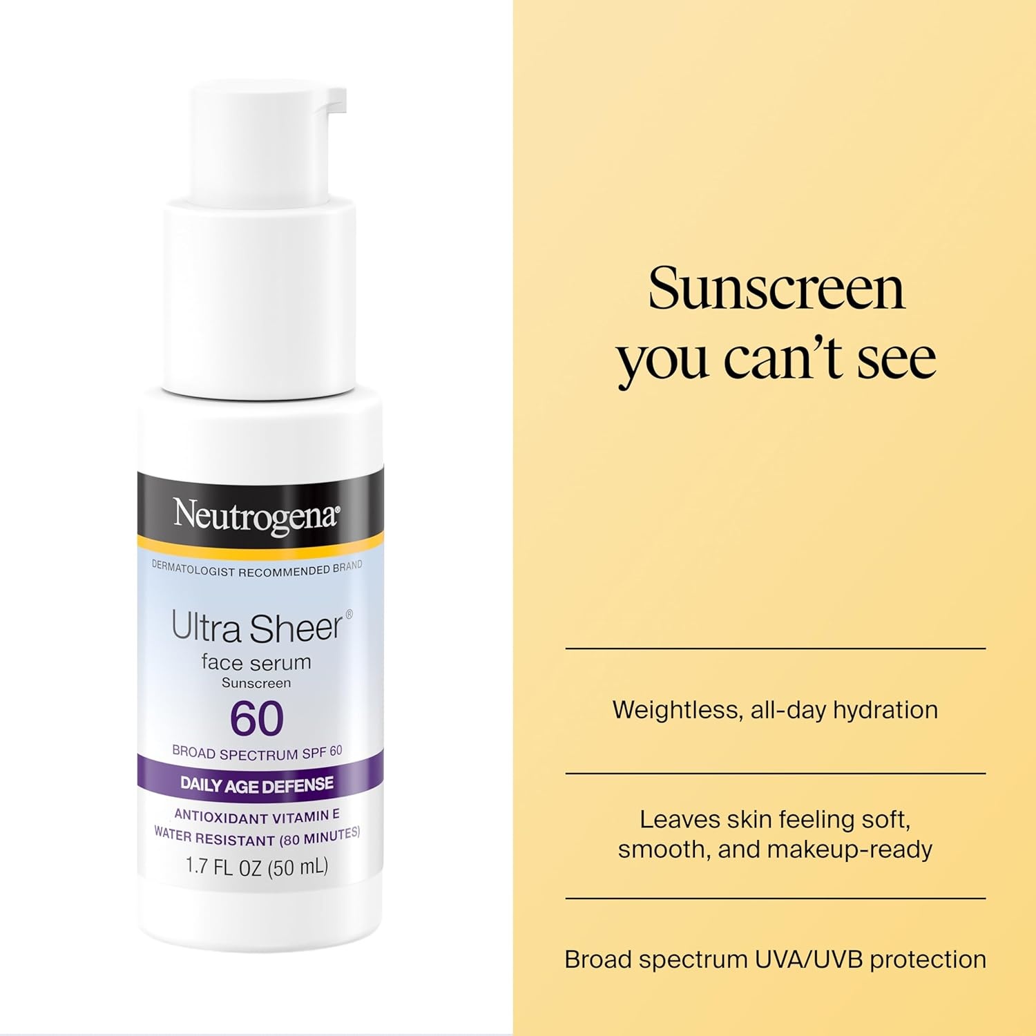 image:imageNeutrogena Ultra Sheer Face Sunscreen with Vitamin E and SPF 60 Sunscreen for Face with Broad Spectrum UvaUvb Protection FragranceFree OxybenzoneFree WaterResistant 80 minutes 503 mL17 Fl Oz Pack of 1